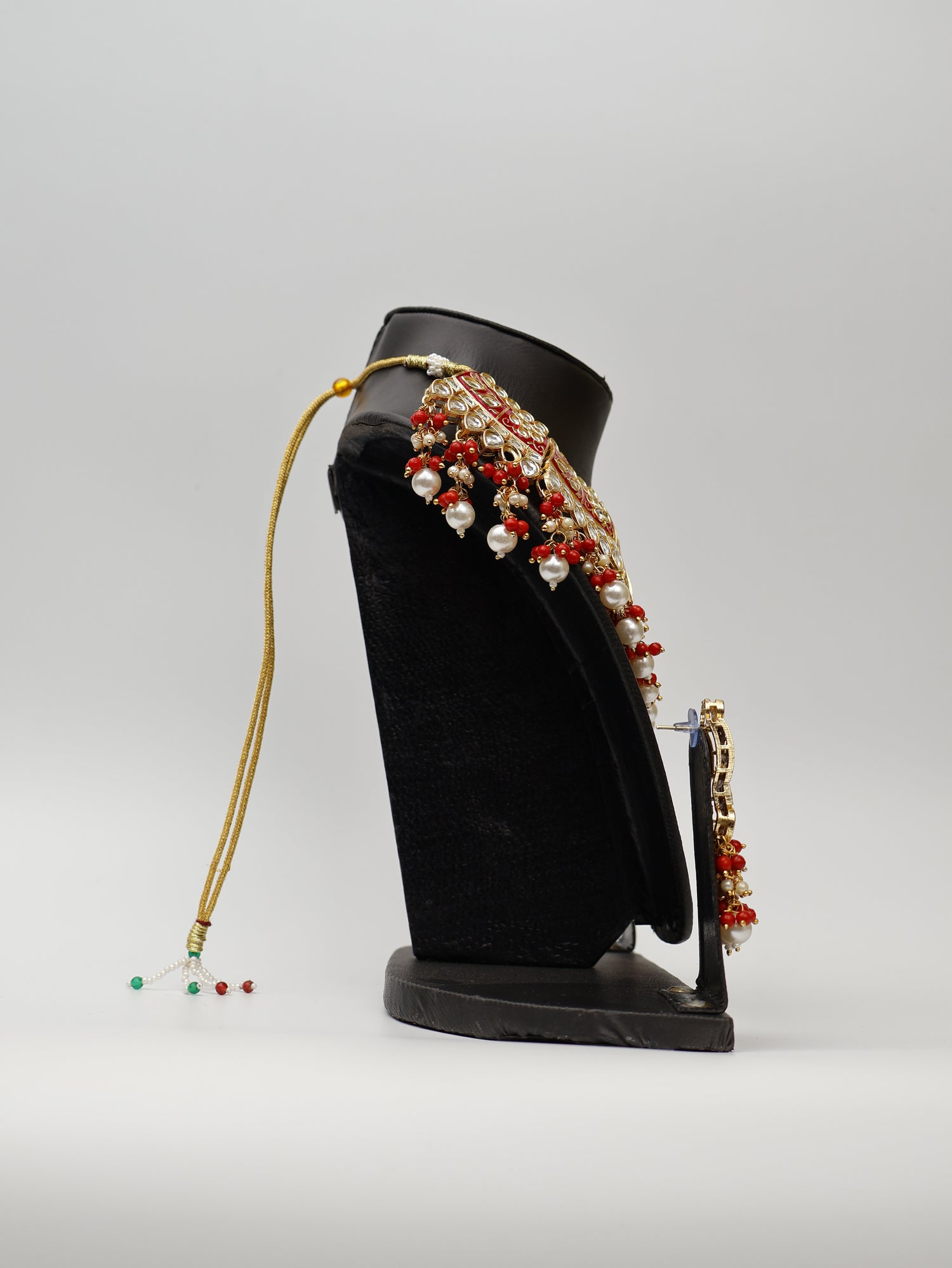 Red Meenakari Kundan & Pearl Necklace Set with Earrings & Mang Tikka. Fashion Jewelry for Party Festival Wedding Occasion in Noida