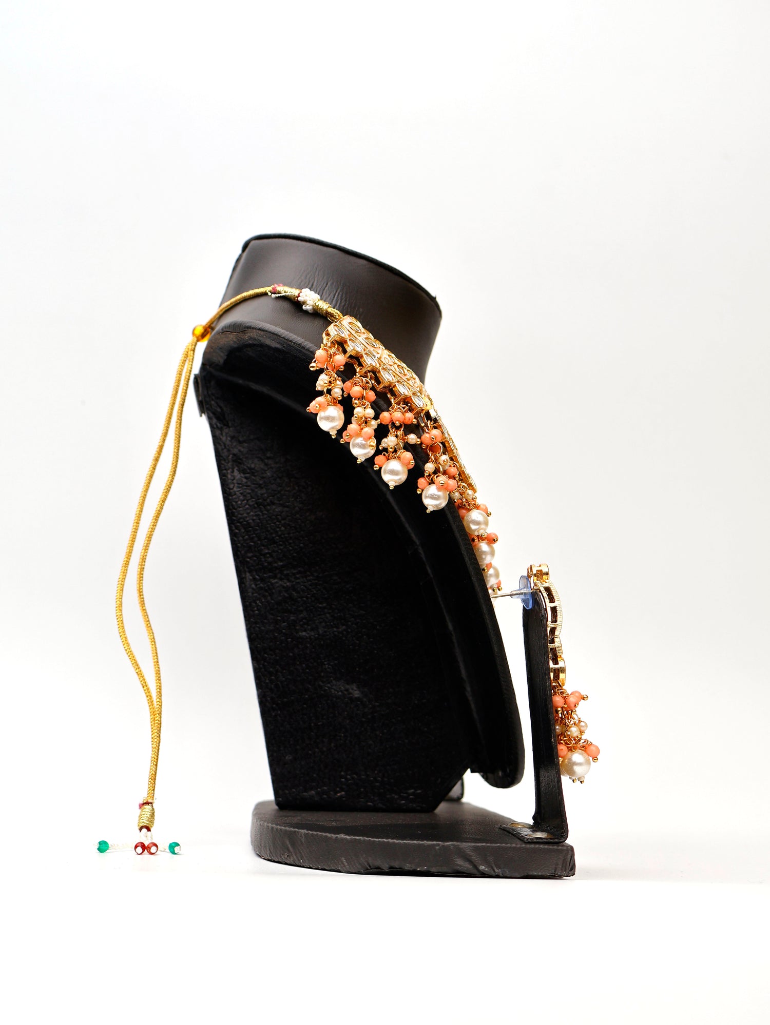 Peach Meenakari Kundan & Pearl Necklace Set with Earrings & Mang Tikka Fashion Jewelry for Party Festival Wedding Occasion in Noida