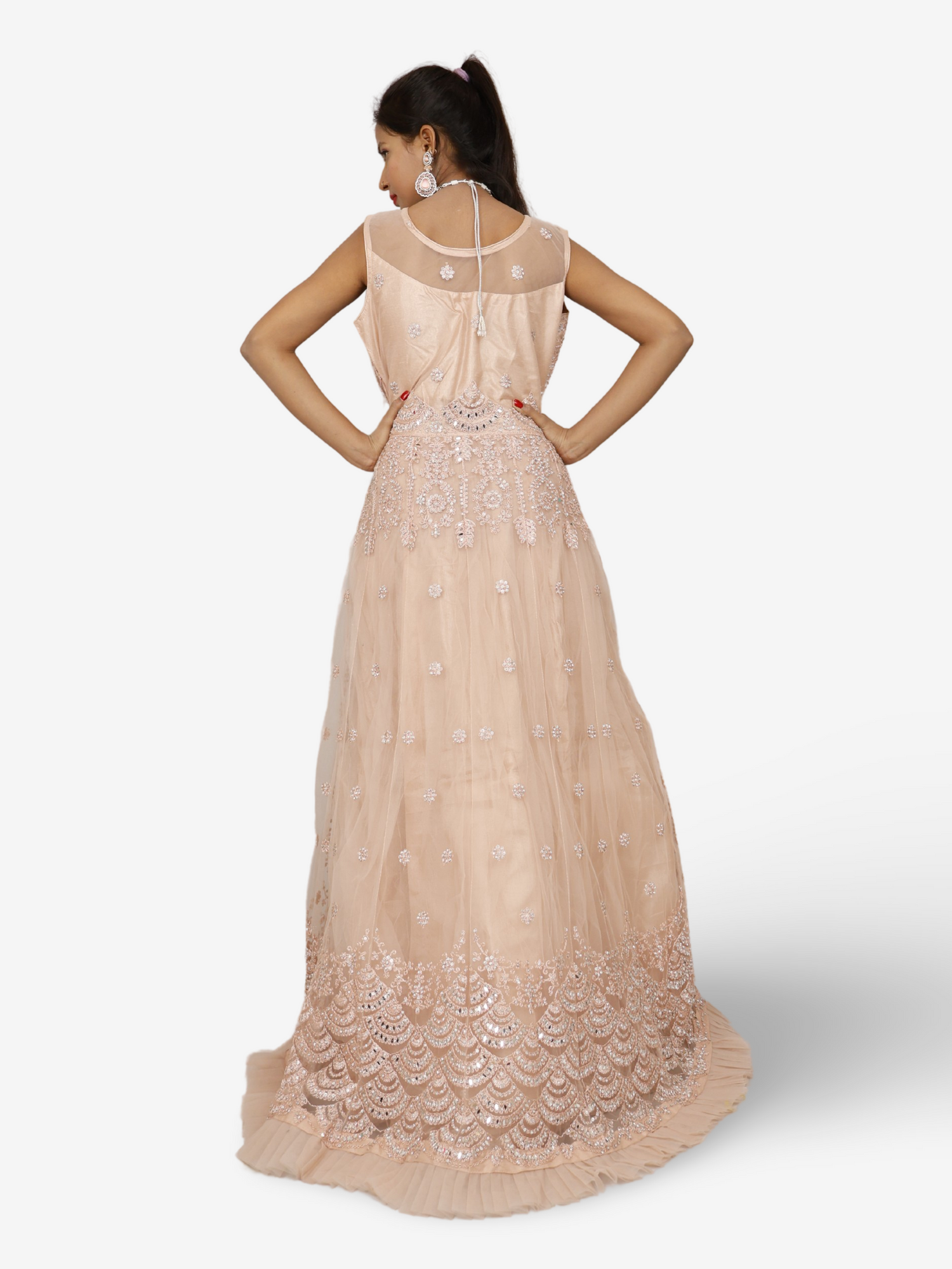 Gown with Thread Work & Stones by Shreekama Peach Designer Gowns for Party Festival Wedding Occasion in Noida