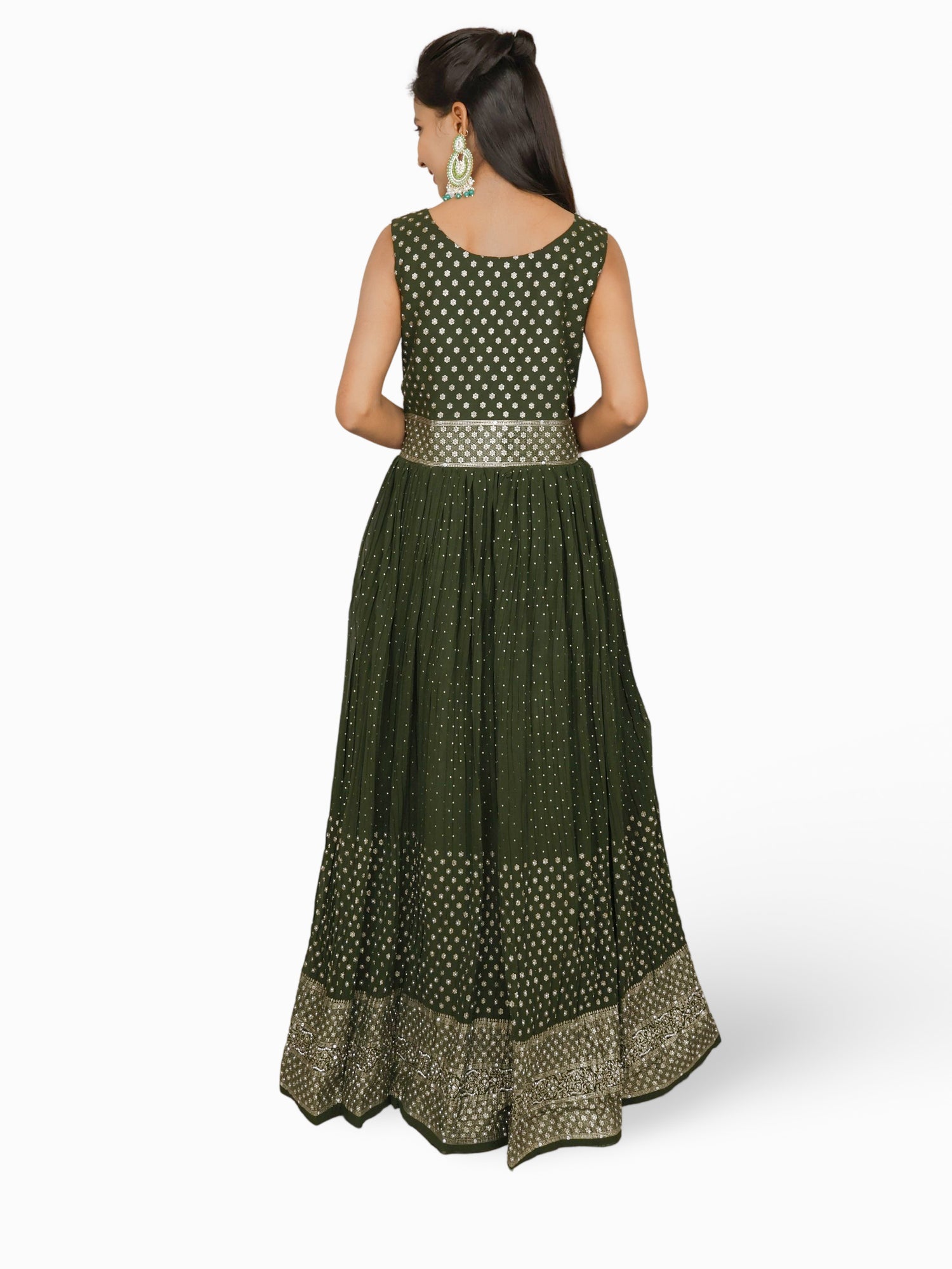 Gown with Stone & Kundan Work by Shreekama Dark Green Designer Gowns for Party Festival Wedding Occasion in Noida