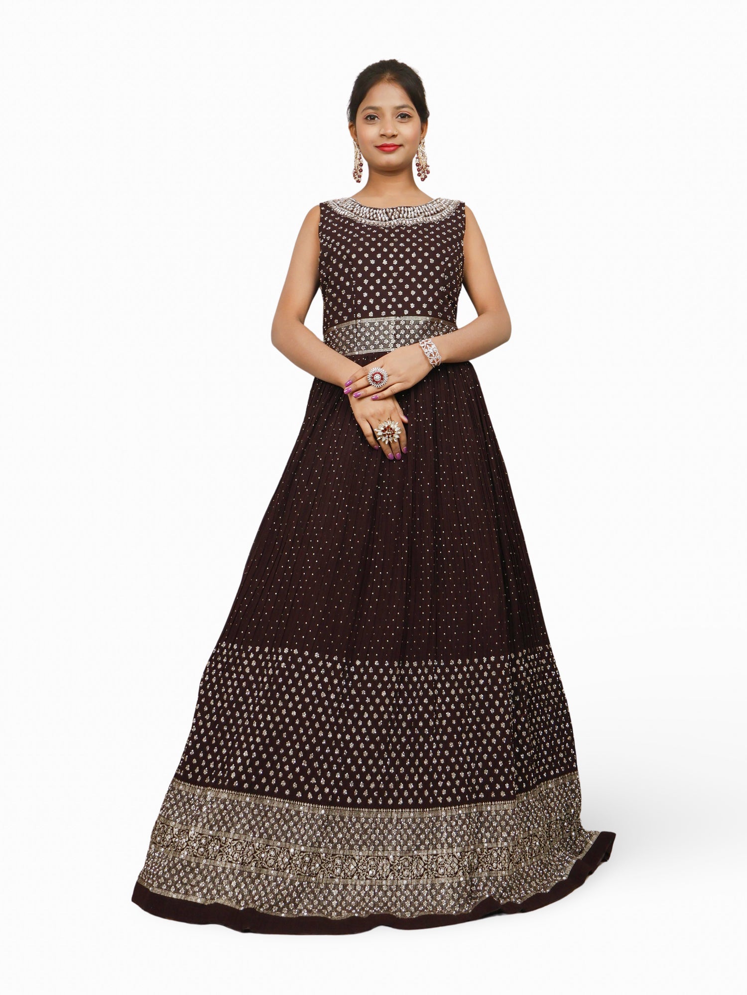 Gown with Stone & Kundan Work by Shreekama Coca Cola Designer Gowns for Party Festival Wedding Occasion in Noida