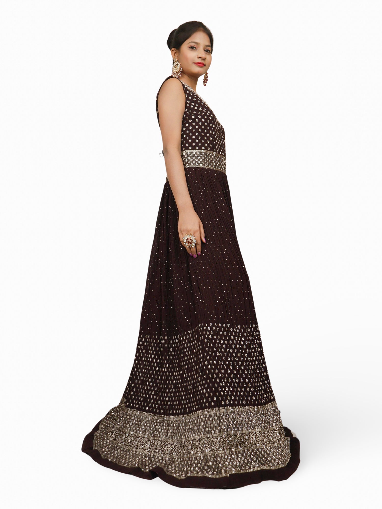 Gown with Stone & Kundan Work by Shreekama Coca Cola Designer Gowns for Party Festival Wedding Occasion in Noida