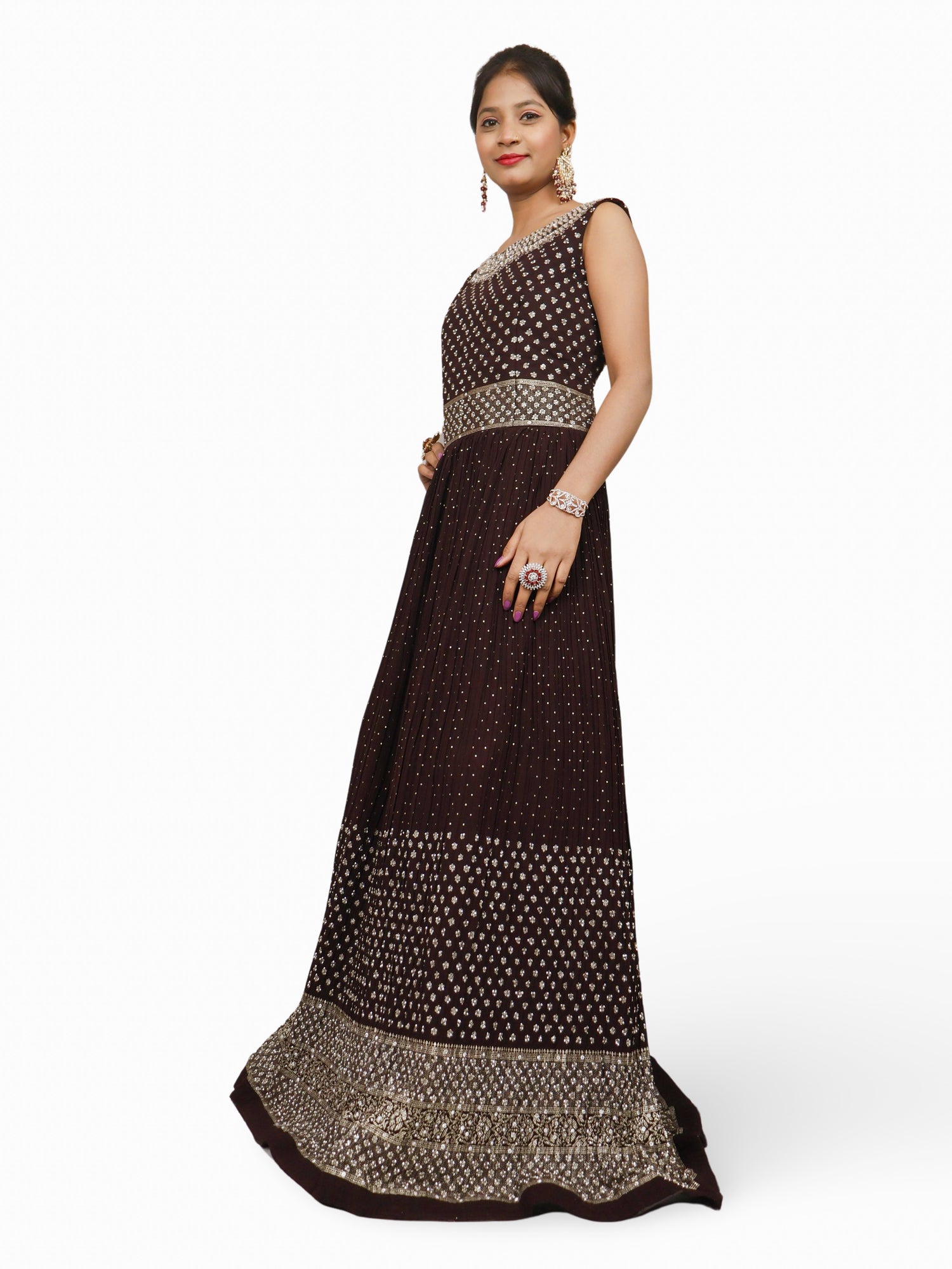 Gown with Stone & Kundan Work by Shreekama Coca Cola Designer Gowns for Party Festival Wedding Occasion in Noida