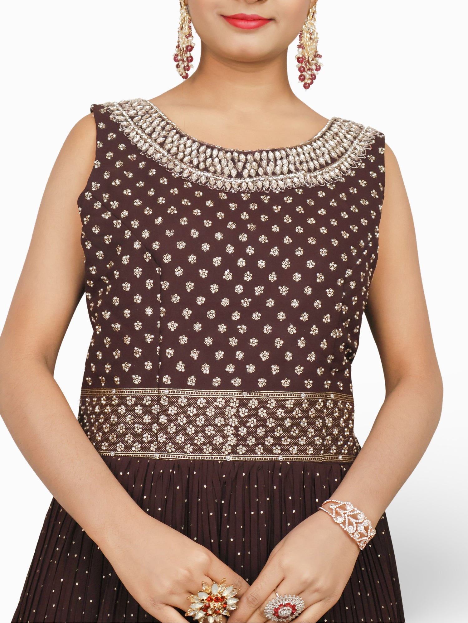 Gown with Stone & Kundan Work by Shreekama Coca Cola Designer Gowns for Party Festival Wedding Occasion in Noida