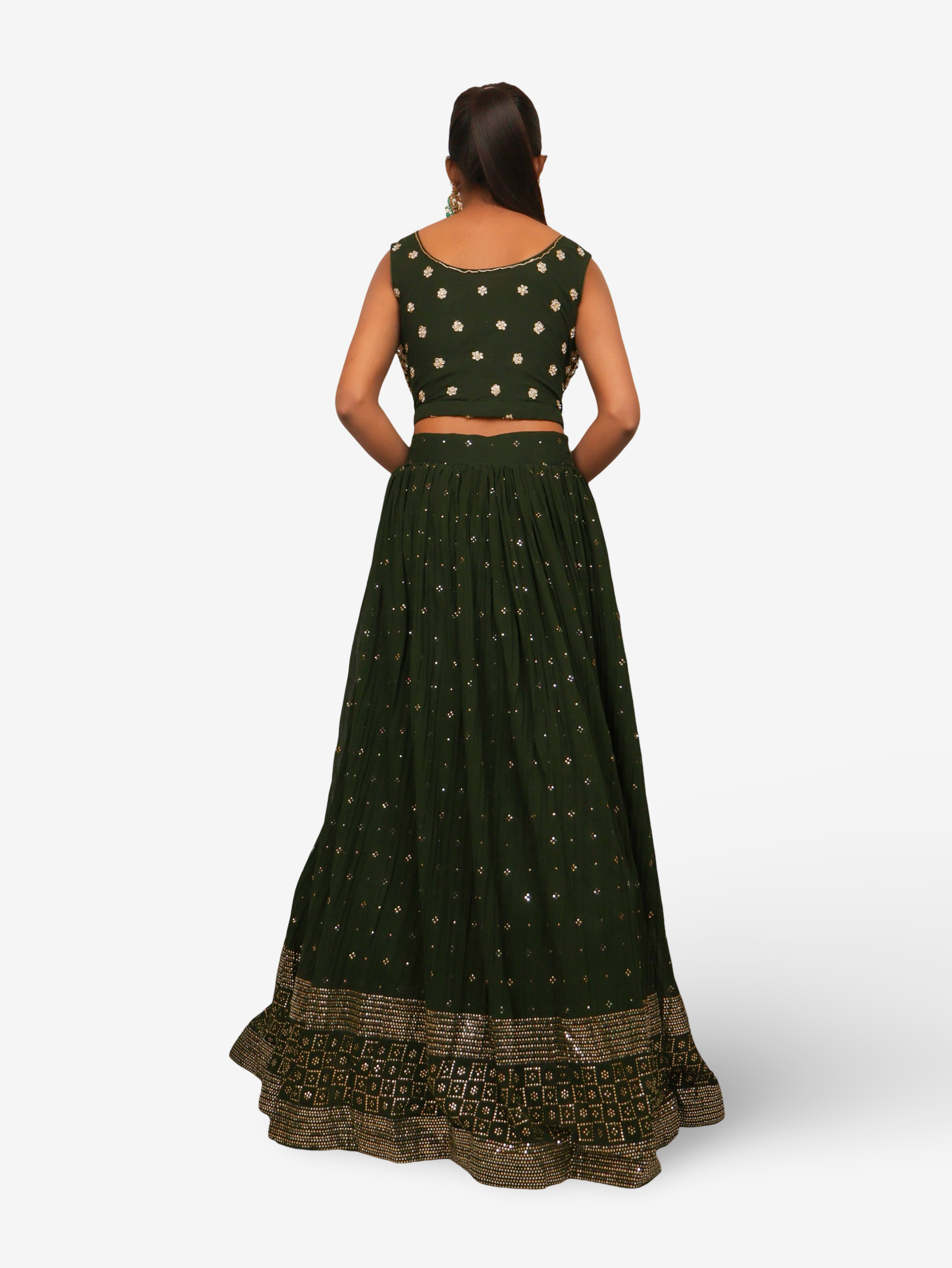 Designer Lehenga & choli with dupatta for Women by Shreekama Dark Green Designer Lehenga for Party Festival Wedding Occasion in Noida