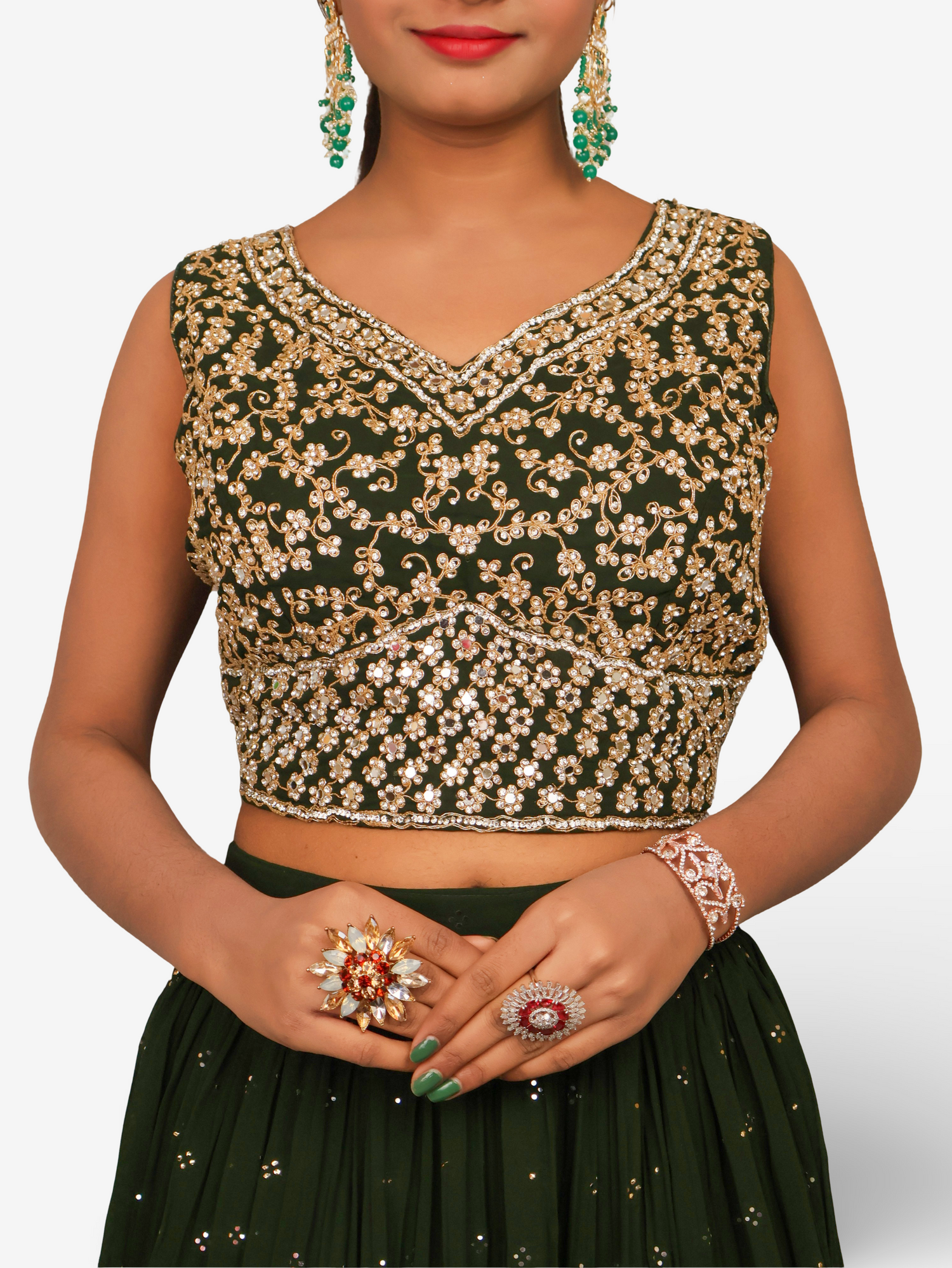 Designer Lehenga & choli with dupatta for Women by Shreekama Dark Green Designer Lehenga for Party Festival Wedding Occasion in Noida