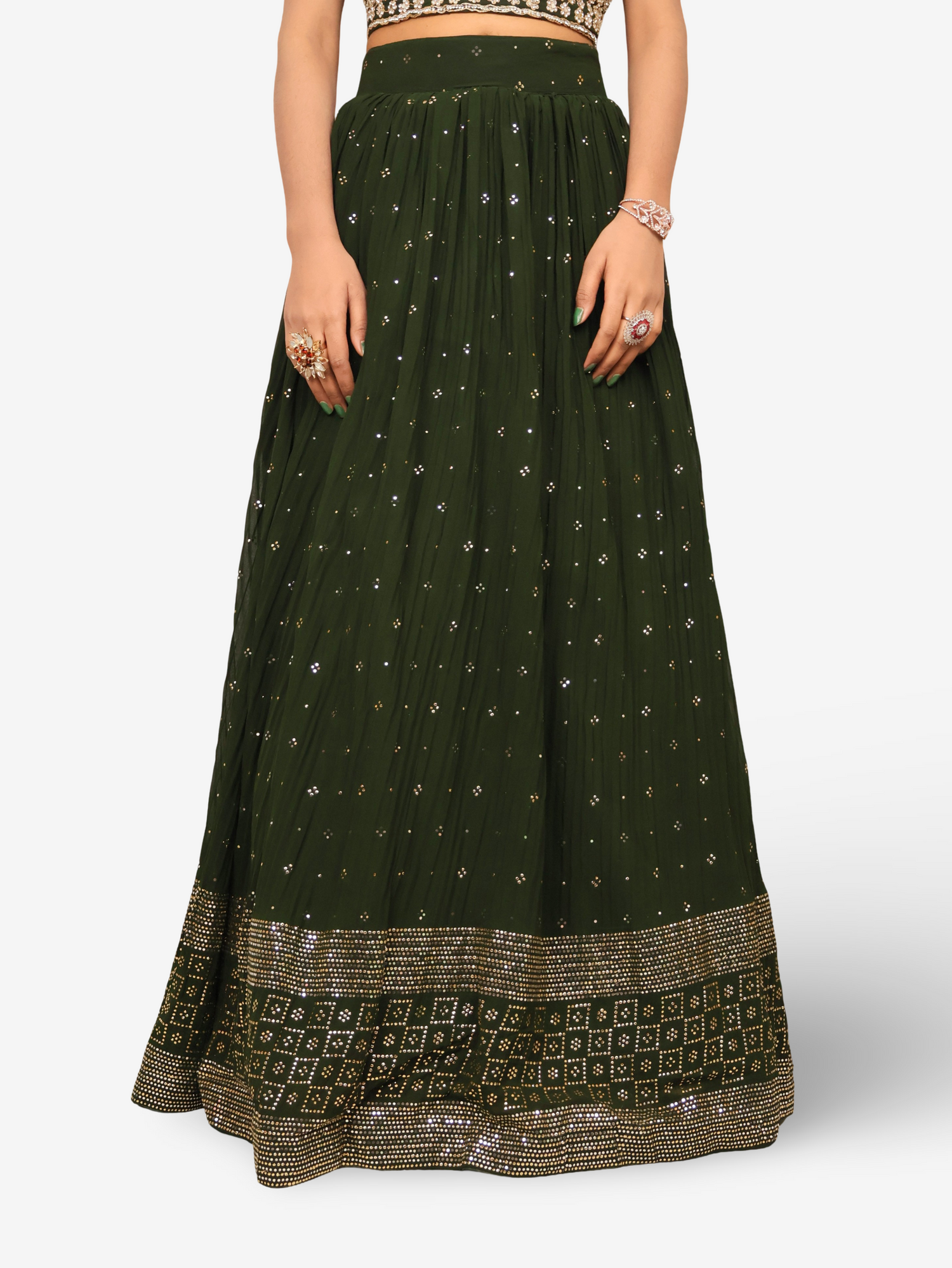 Designer Lehenga & choli with dupatta for Women by Shreekama Dark Green Designer Lehenga for Party Festival Wedding Occasion in Noida