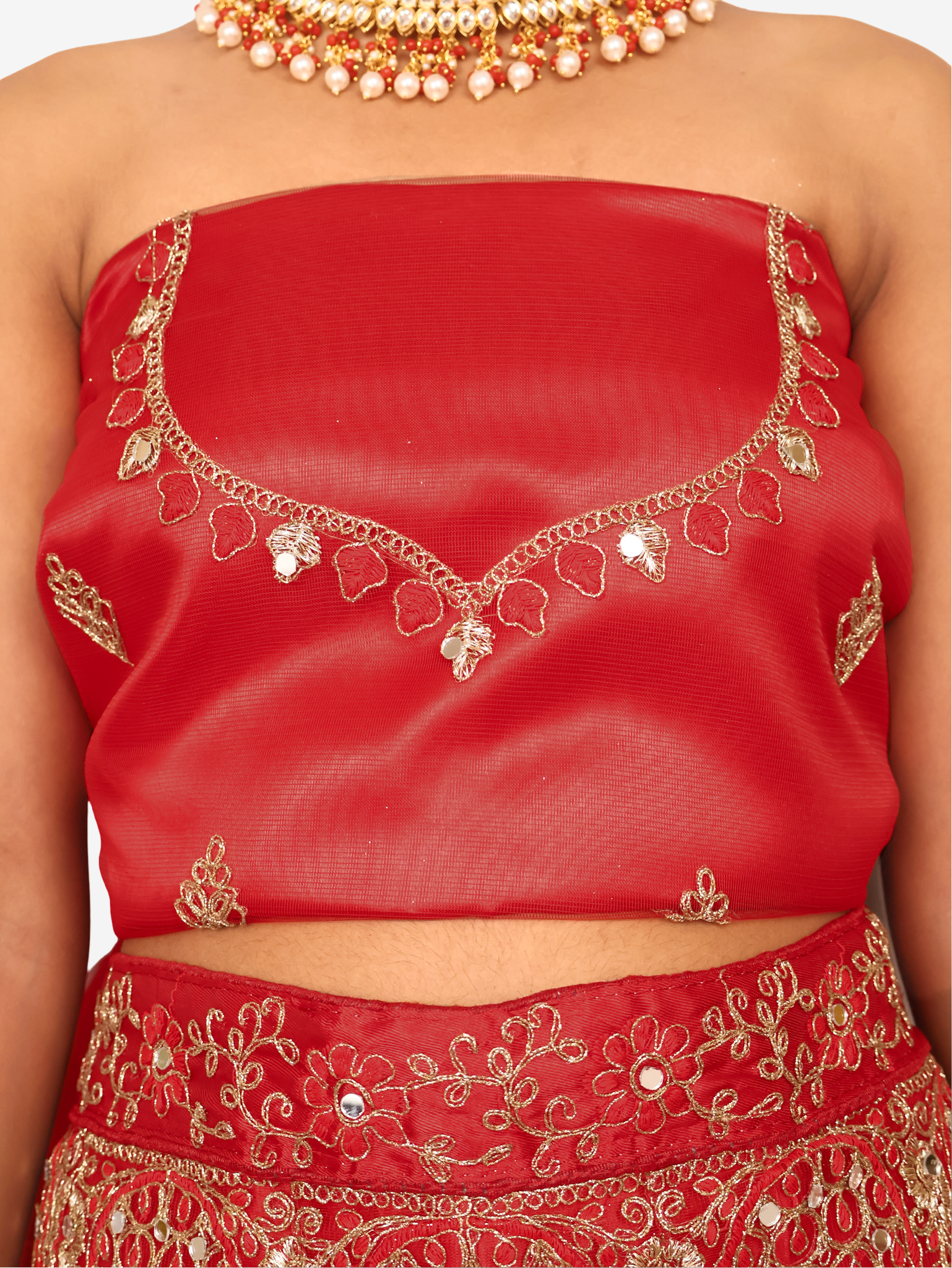 Semi-Stitched Lehenga Embroidery & Zari Thread Work by Shreekama Red Semi-Stitched Lehenga for Party Festival Wedding Occasion in Noida