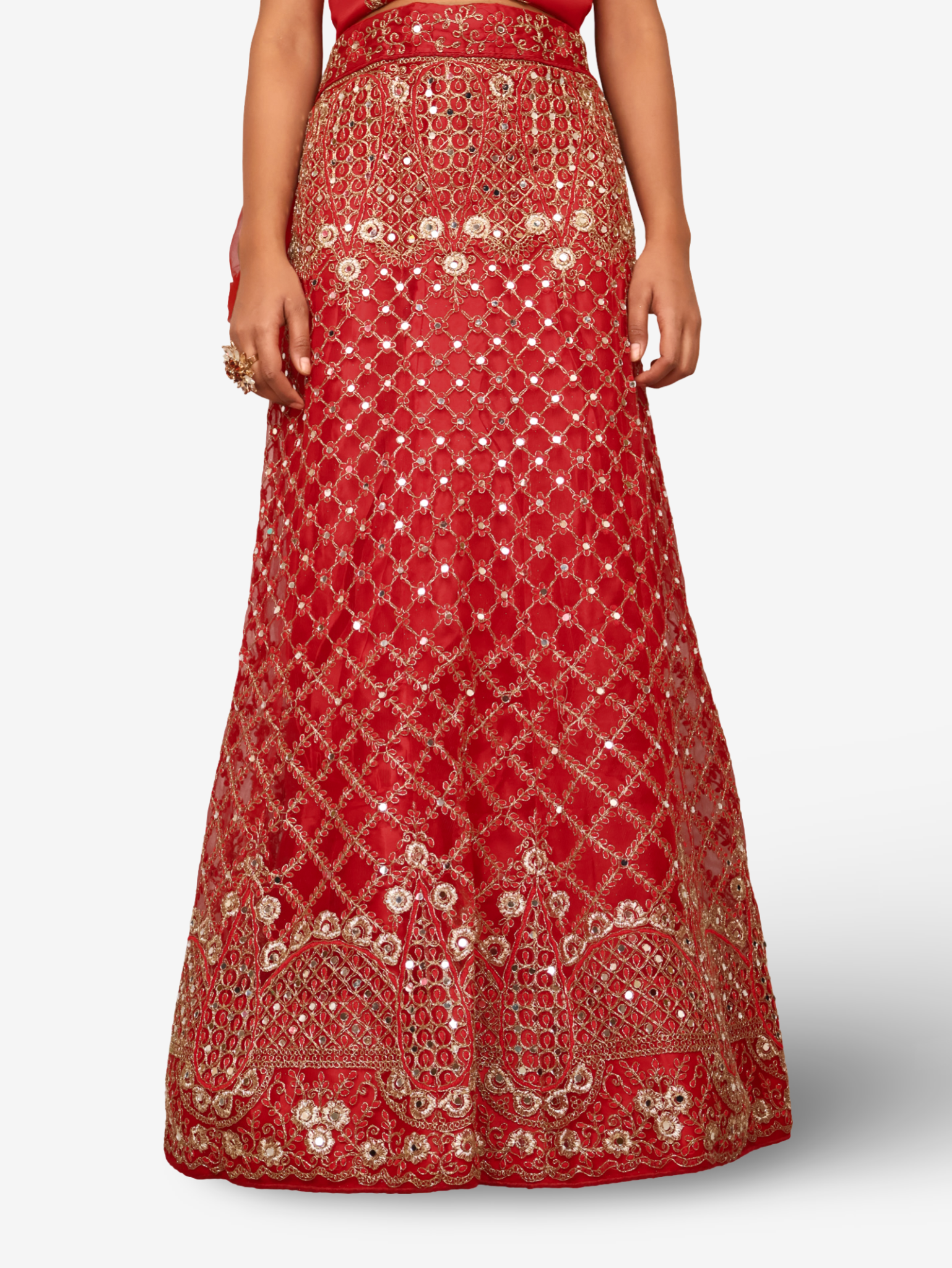 Semi-Stitched Lehenga Embroidery & Zari Thread Work by Shreekama Red Semi-Stitched Lehenga for Party Festival Wedding Occasion in Noida