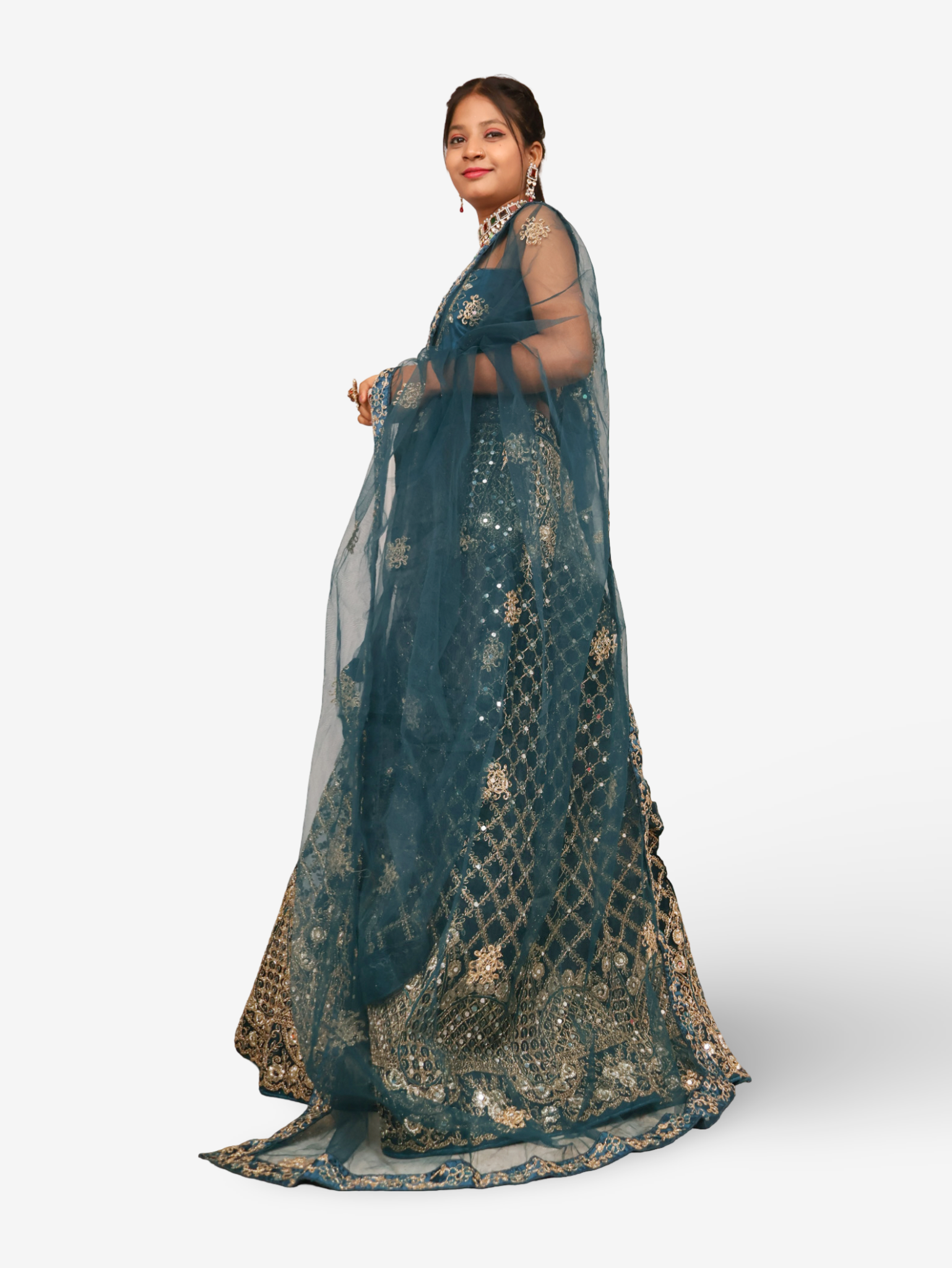 Semi-Stitched Lehenga Embroidery & Zari Thread Work by Shreekama Nile Blue Semi-Stitched Lehenga for Party Festival Wedding Occasion in Noida