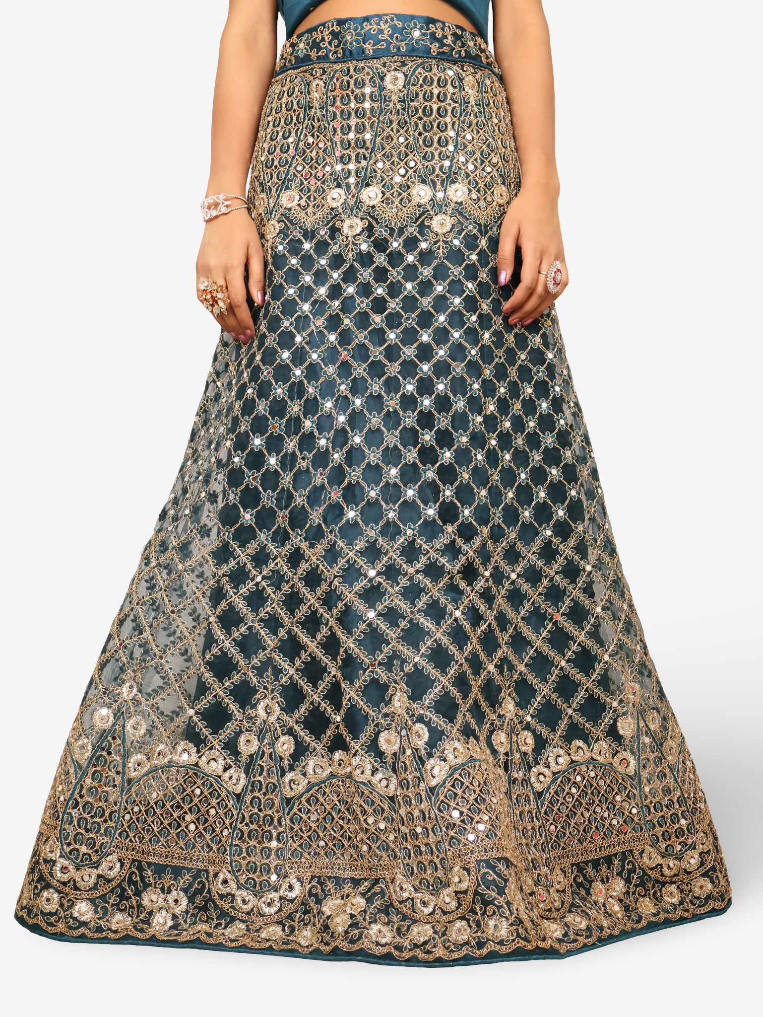 Semi-Stitched Lehenga Embroidery & Zari Thread Work by Shreekama Nile Blue Semi-Stitched Lehenga for Party Festival Wedding Occasion in Noida