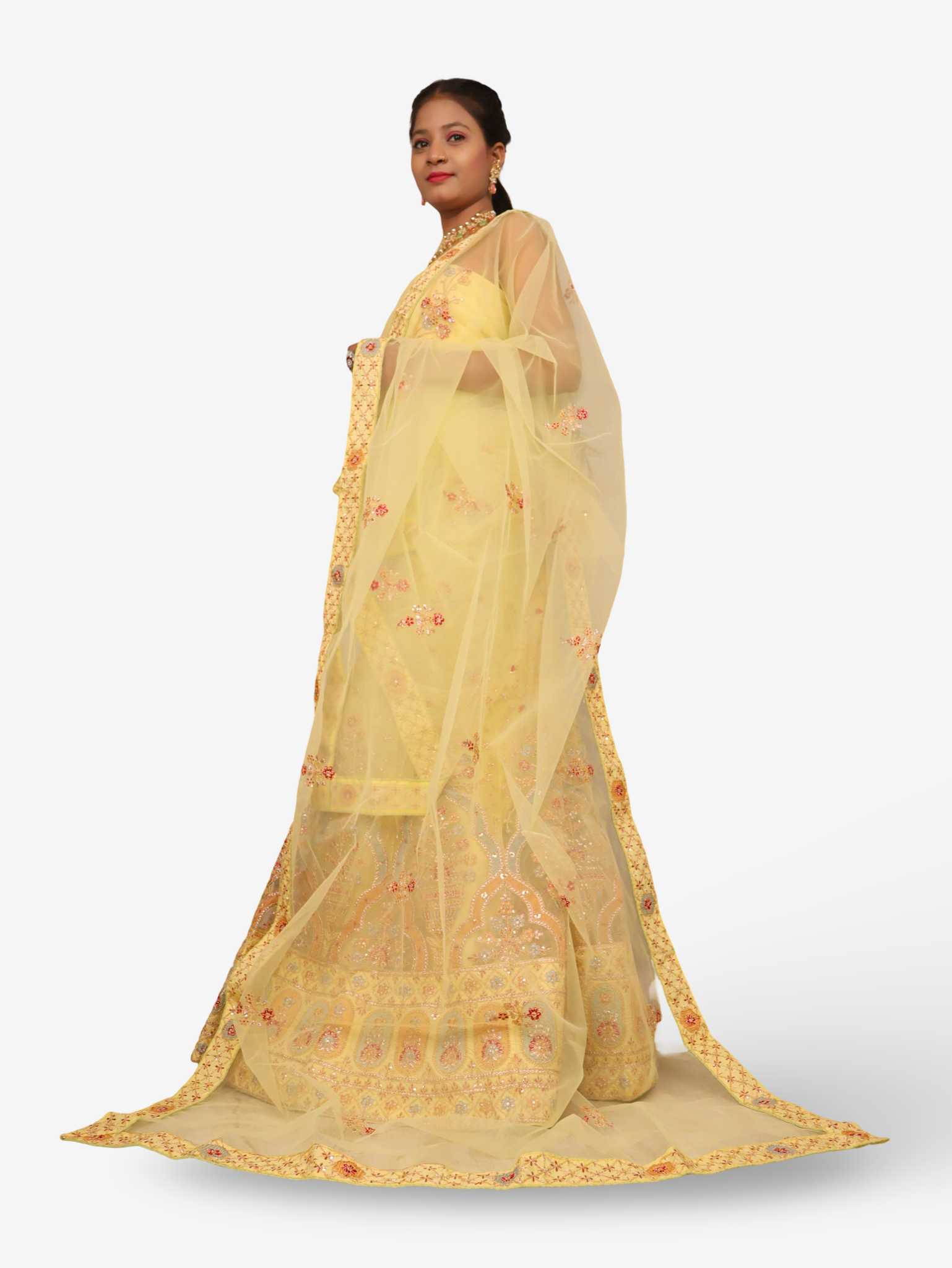Semi-Stitched Lehenga Embroidery & Zari Thread Work by Shreekama Lemon Yellow Semi-Stitched Lehenga for Party Festival Wedding Occasion in Noida