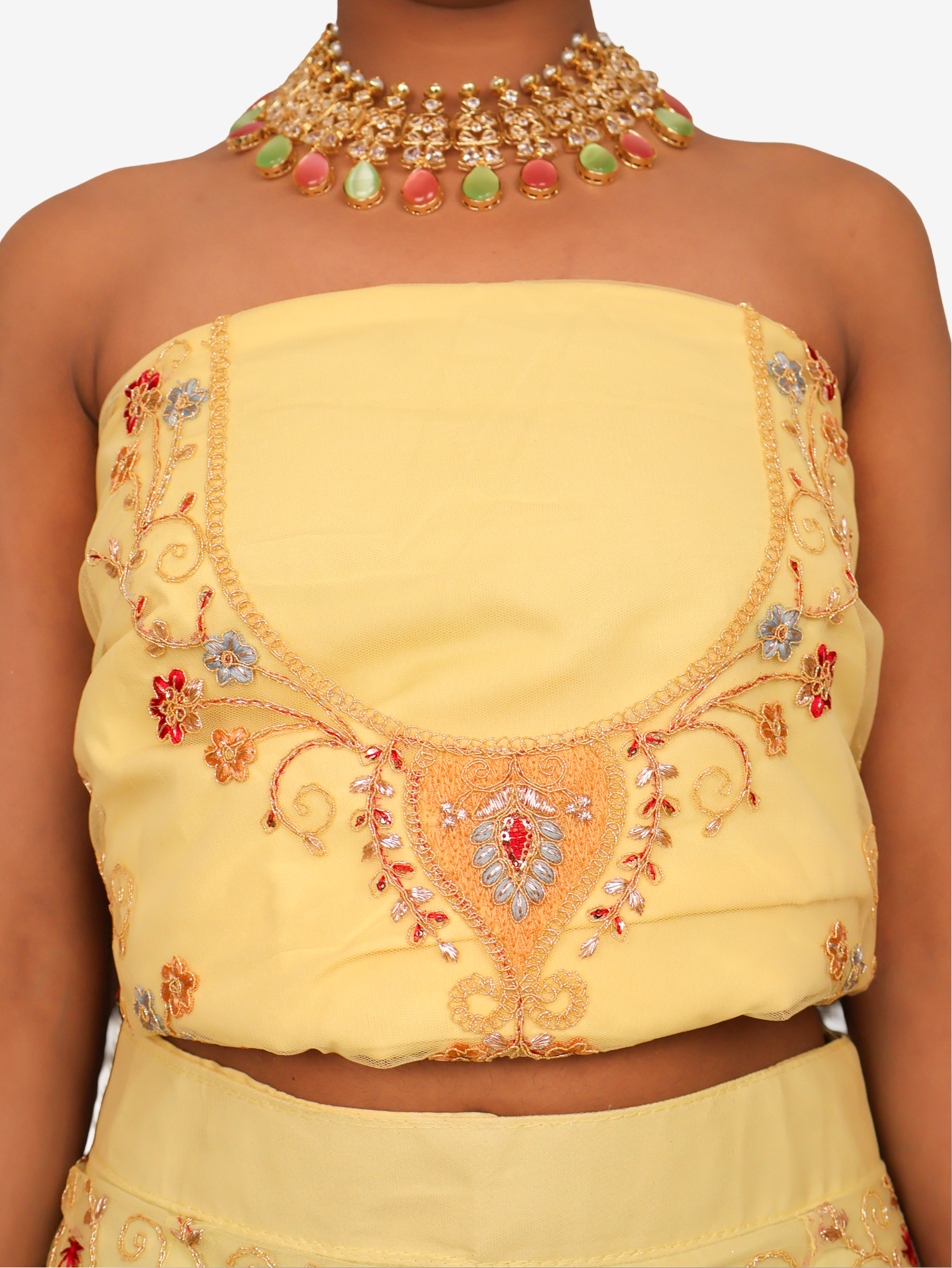 Semi-Stitched Lehenga Embroidery & Zari Thread Work by Shreekama Lemon Yellow Semi-Stitched Lehenga for Party Festival Wedding Occasion in Noida
