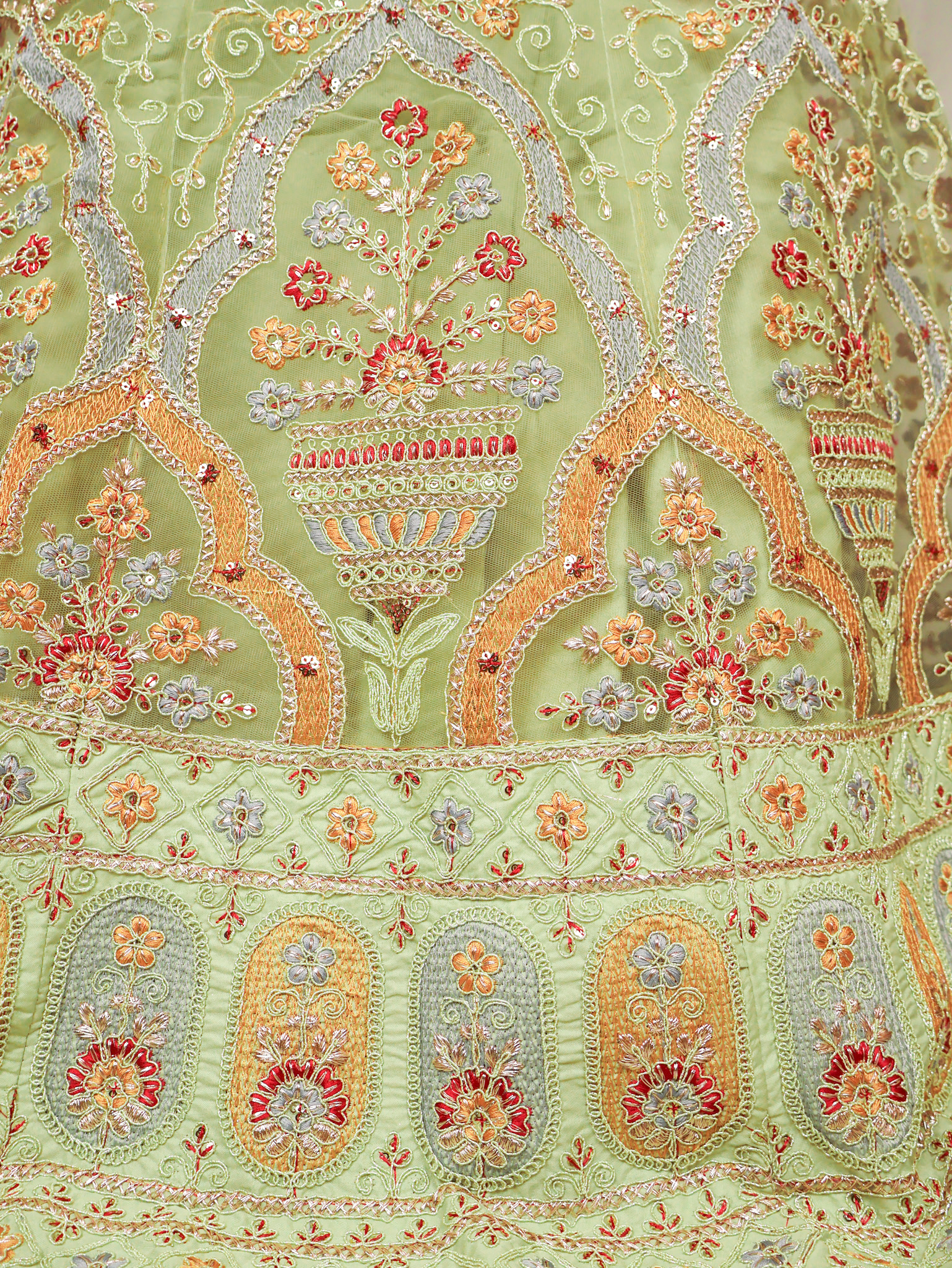 Semi-Stitched Lehenga Embroidery & Zari Thread Work by Shreekama Pista Green Semi-Stitched Lehenga for Party Festival Wedding Occasion in Noida