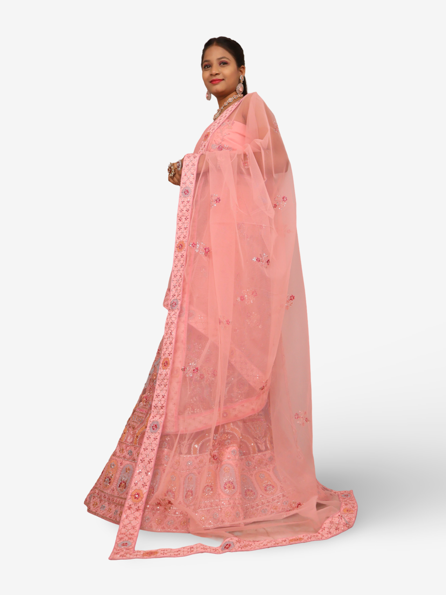 Semi-Stitched Lehenga Embroidery & Zari Thread Work by Shreekama Light Pink Semi-Stitched Lehenga for Party Festival Wedding Occasion in Noida