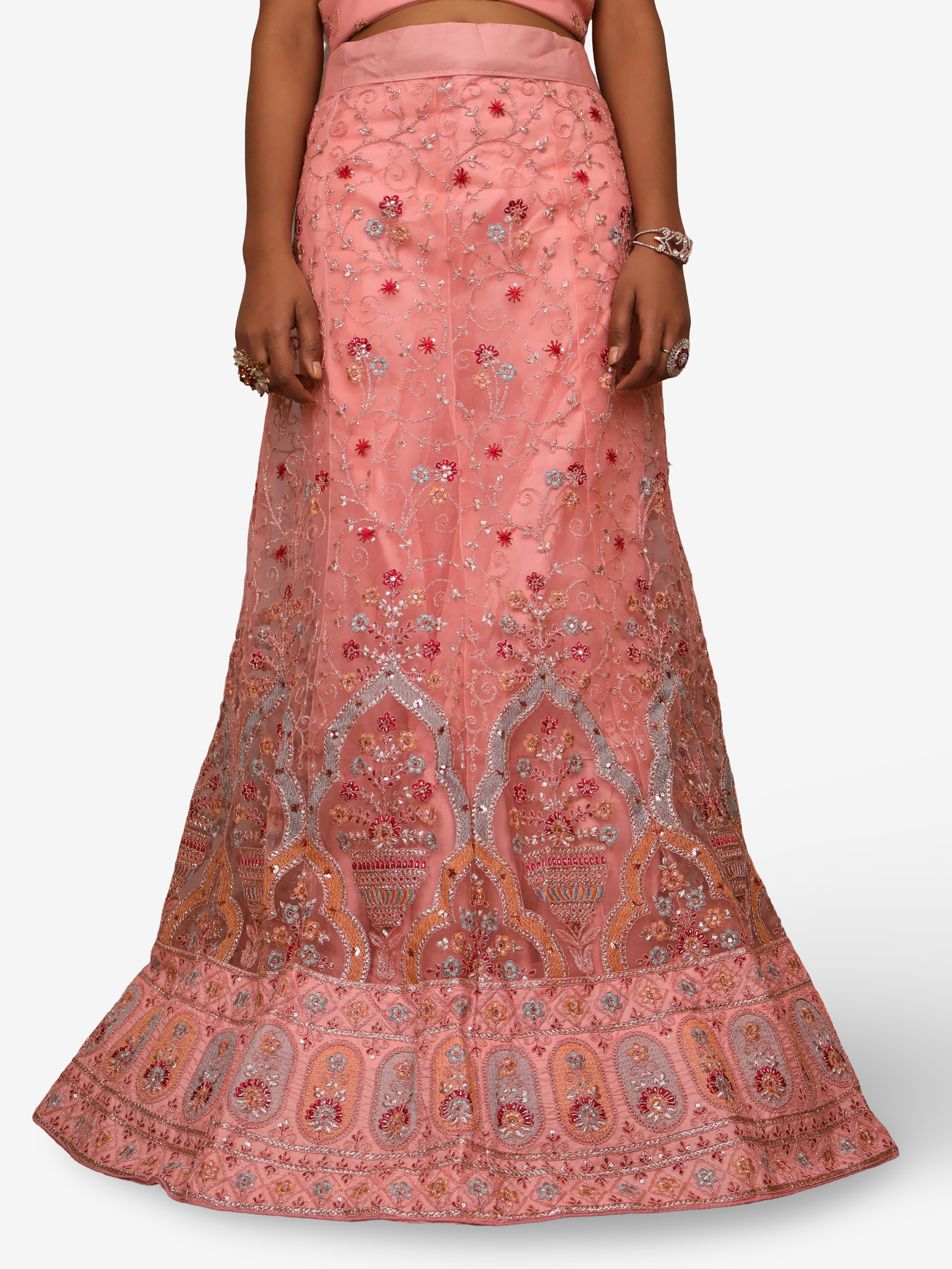 Semi-Stitched Lehenga Embroidery & Zari Thread Work by Shreekama Light Pink Semi-Stitched Lehenga for Party Festival Wedding Occasion in Noida