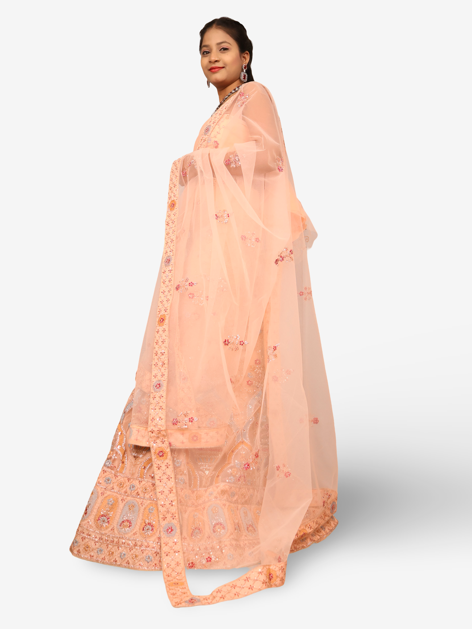 Semi-Stitched Lehenga Embroidery & Zari Thread Work by Shreekama Beige Semi-Stitched Lehenga for Party Festival Wedding Occasion in Noida