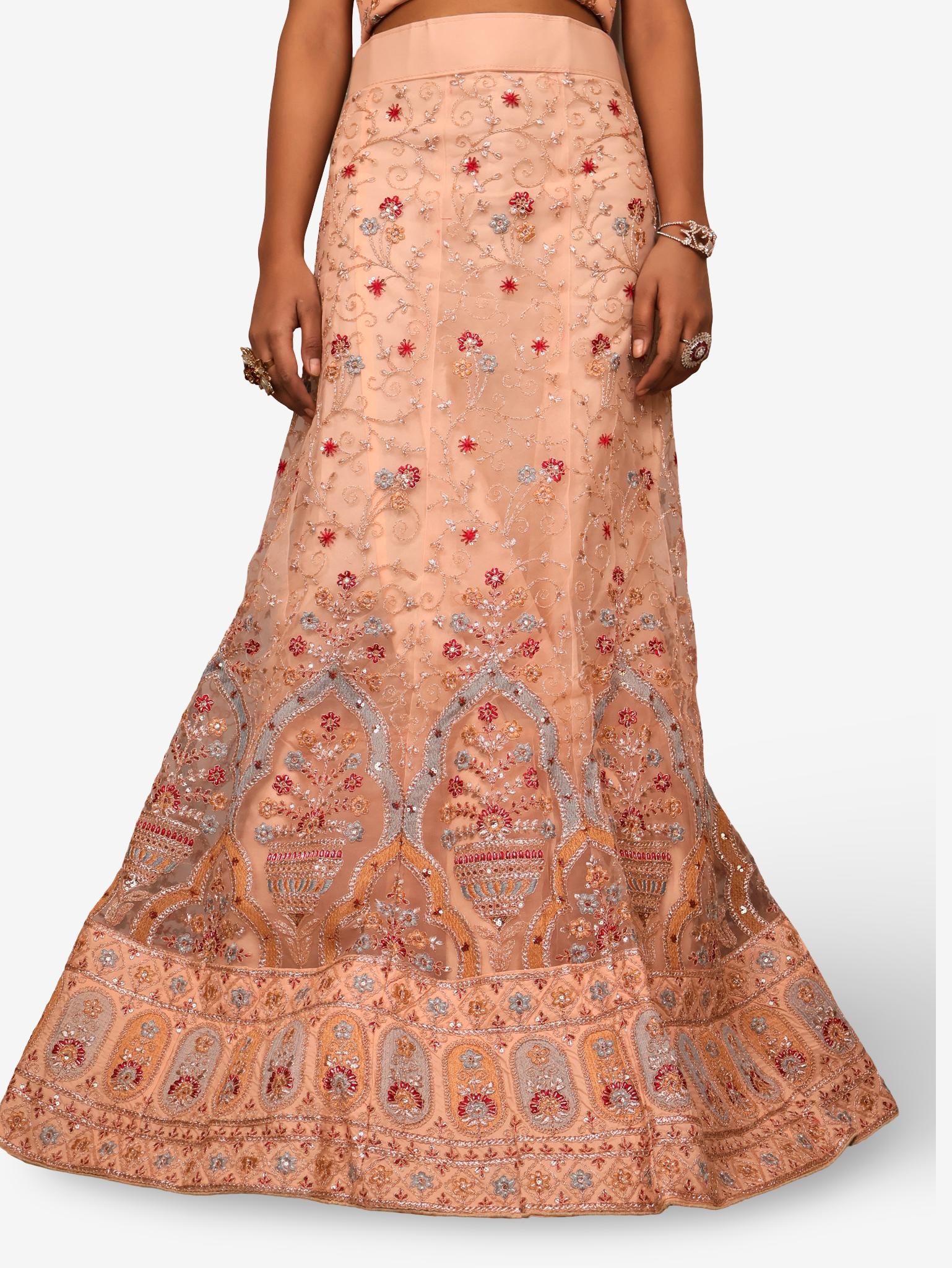Semi-Stitched Lehenga Embroidery & Zari Thread Work by Shreekama Beige Semi-Stitched Lehenga for Party Festival Wedding Occasion in Noida