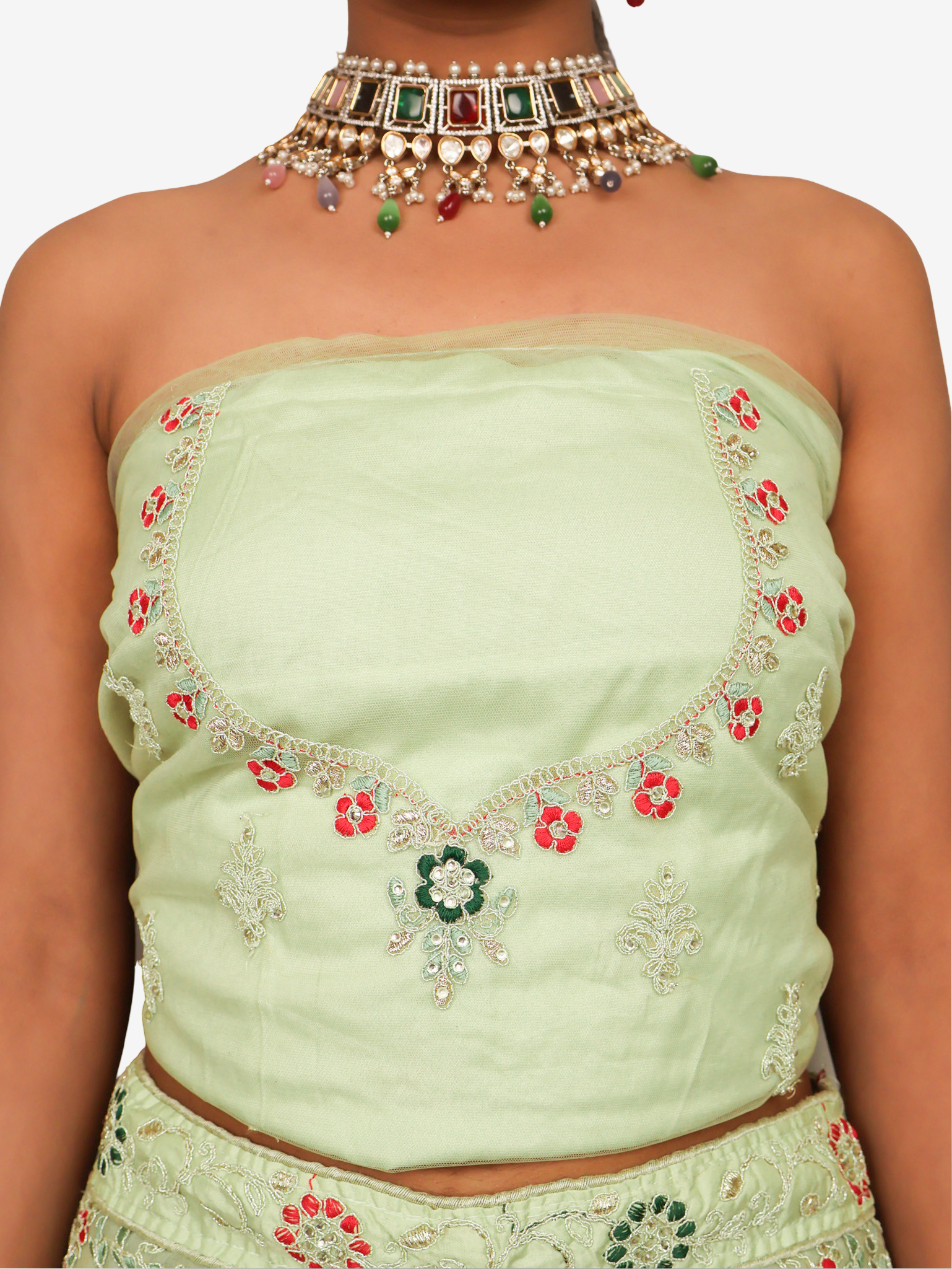 Semi-Stiched Lehenga with Soft Net Fabric & Zari Thread Work by Shreekama Pista Green Semi-Stitched Lehenga for Party Festival Wedding Occasion in Noida