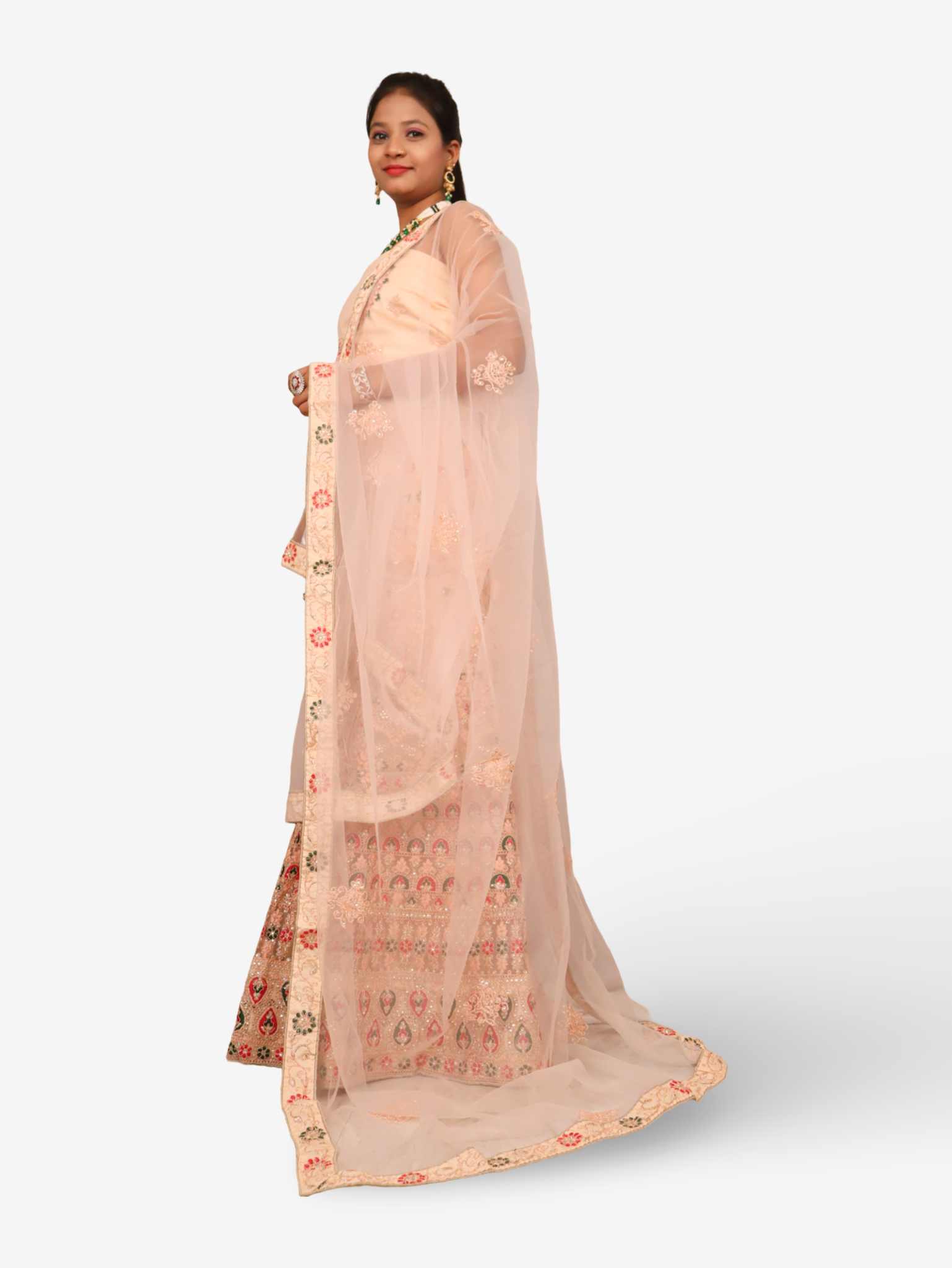 Semi-Stiched Lehenga with Soft Net Fabric & Zari Thread Work by Shreekama Peach Semi-Stitched Lehenga for Party Festival Wedding Occasion in Noida