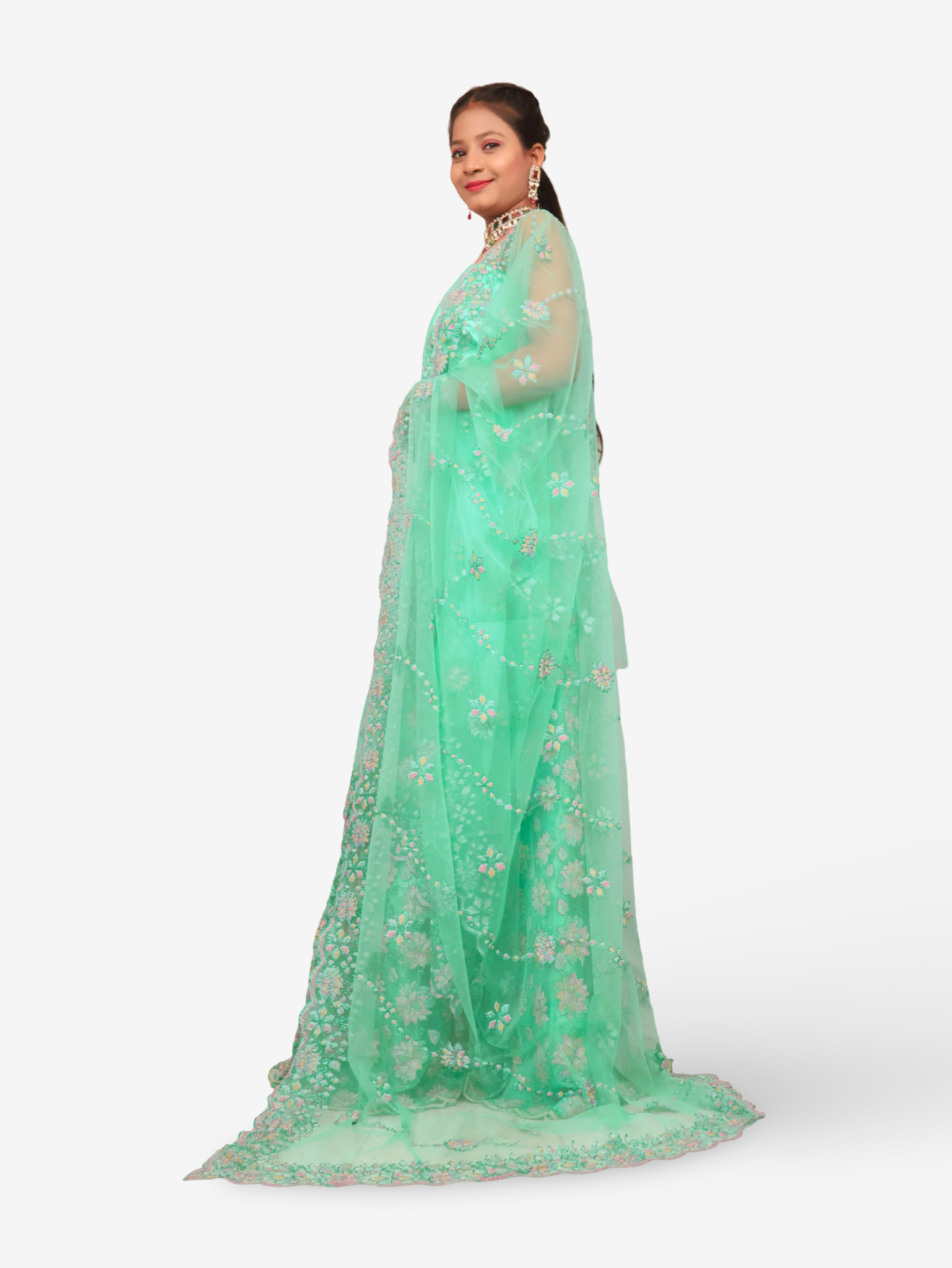 Semi-Stitched Lehenga with Soft Net Fabric & Multi beads work by Shreekama Sea Green Semi-Stitched Lehenga for Party Festival Wedding Occasion in Noida