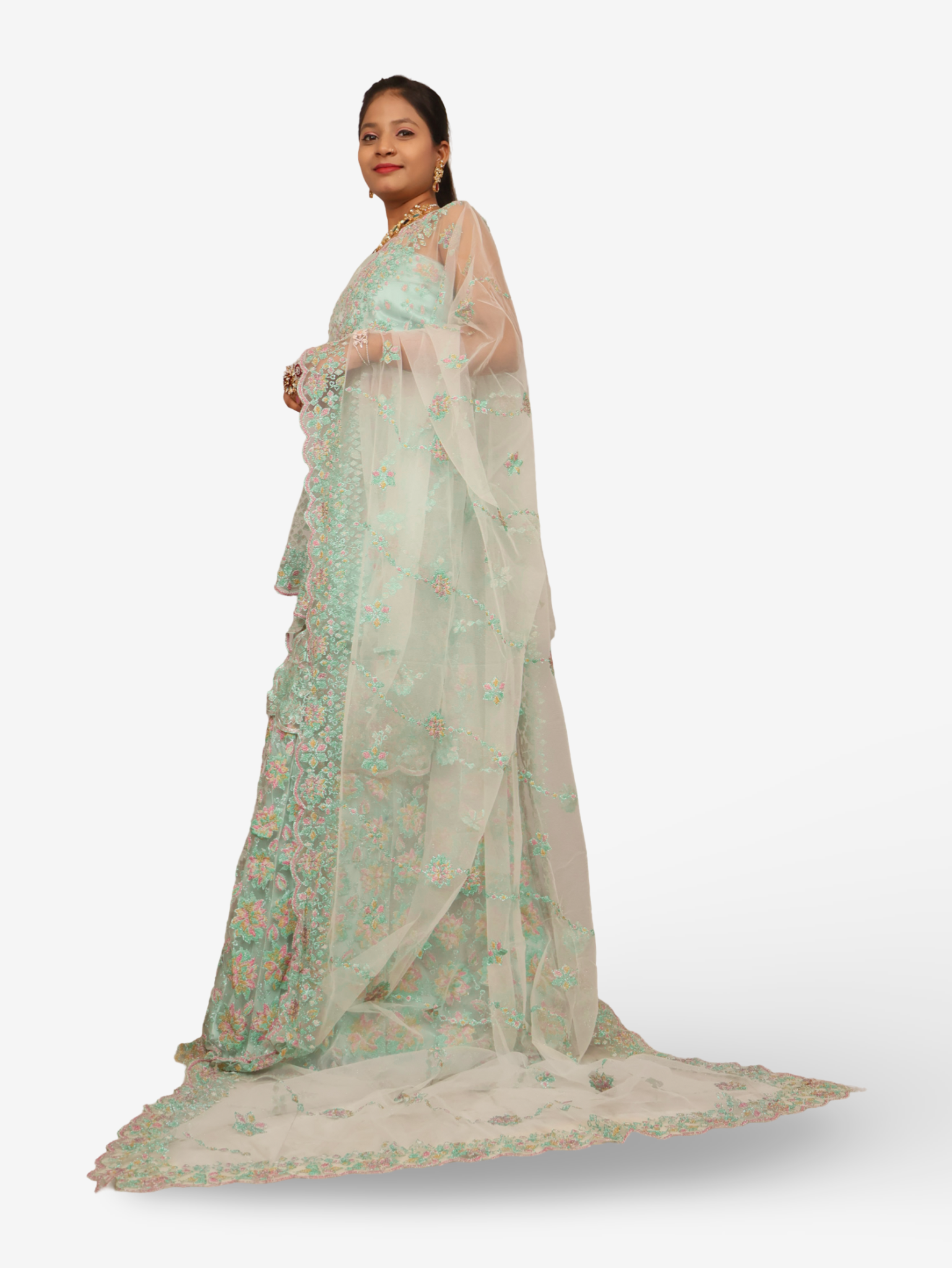 Semi-Stitched Lehenga with Soft Net Fabric & Multi beads work by Shreekama Mint Green Semi-Stitched Lehenga for Party Festival Wedding Occasion in Noida