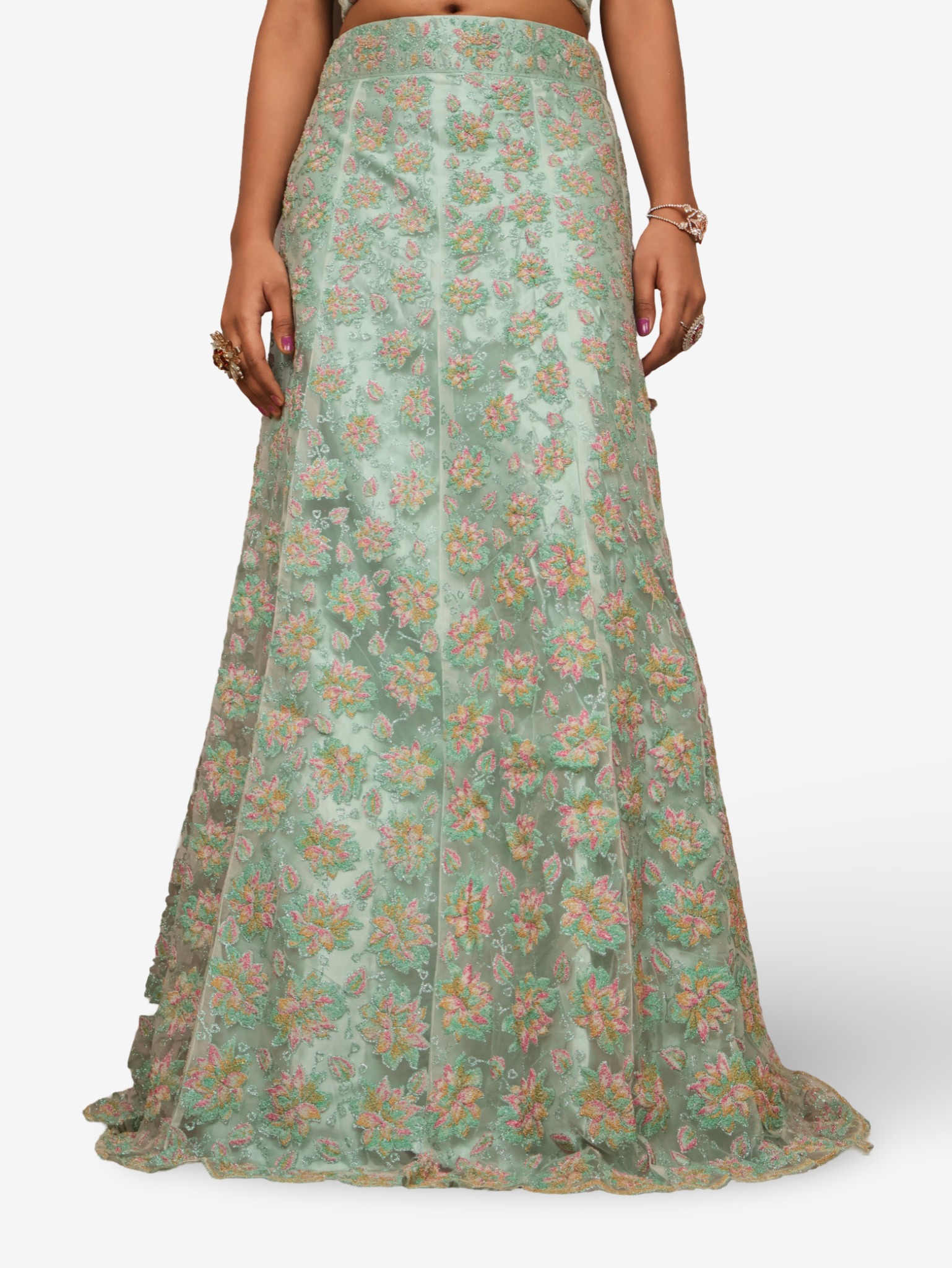 Semi-Stitched Lehenga with Soft Net Fabric & Multi beads work by Shreekama Mint Green Semi-Stitched Lehenga for Party Festival Wedding Occasion in Noida