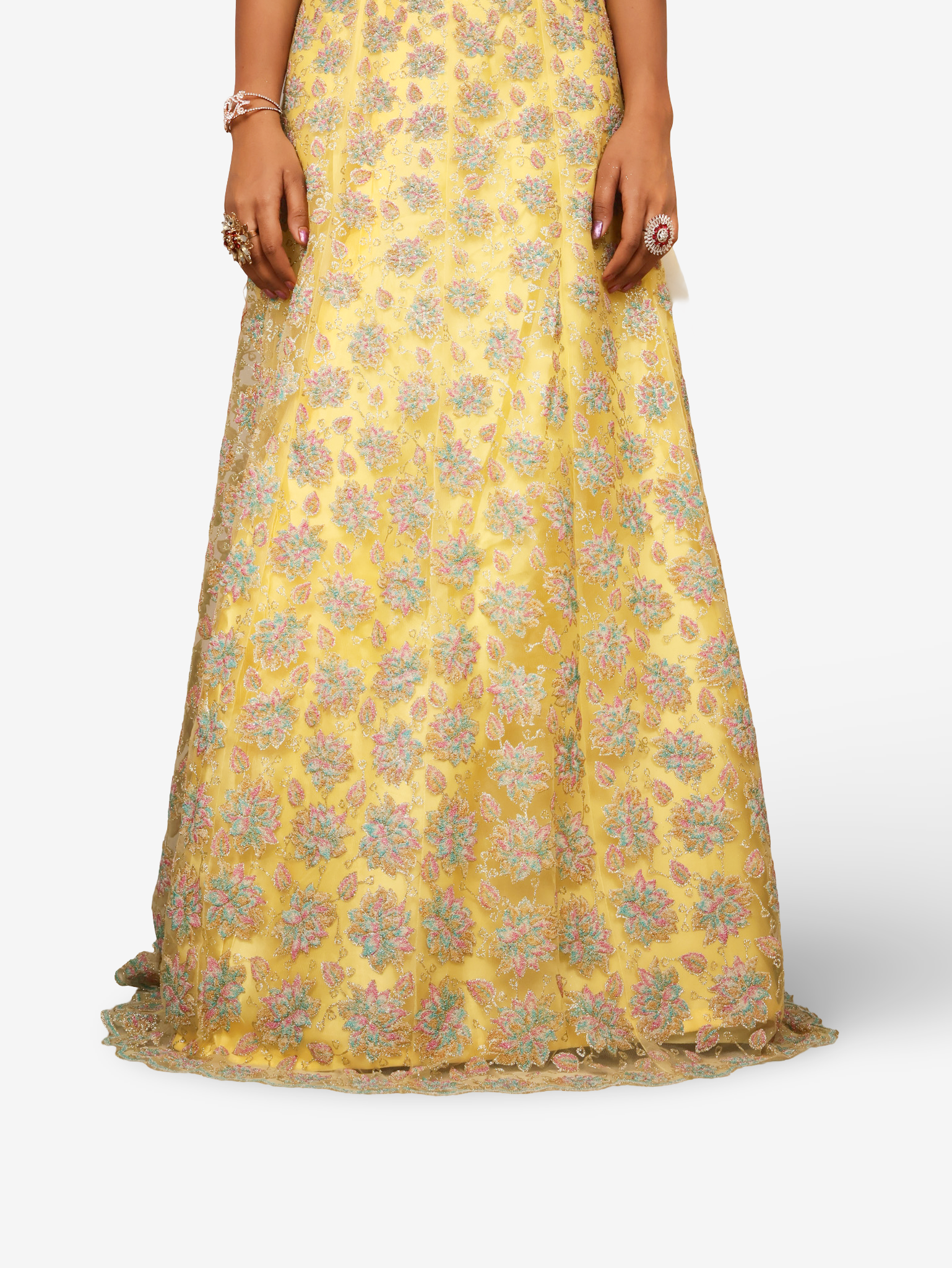 Semi-Stitched Lehenga with Soft Net Fabric & Multi beads work by Shreekama Lemon Yellow Semi-Stitched Lehenga for Party Festival Wedding Occasion in Noida