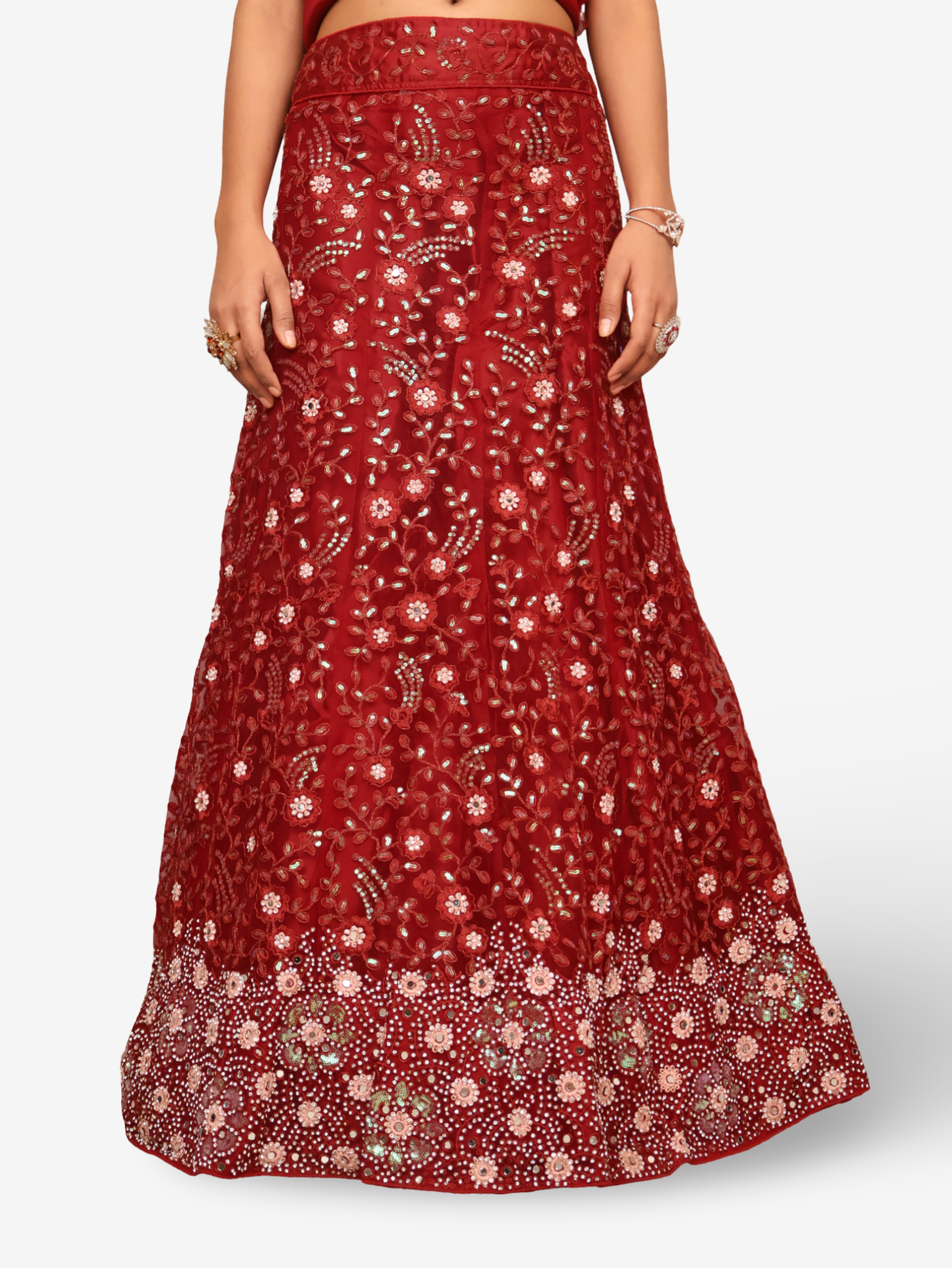 Semi-Stitched Lehenga with Sequin & Embroidery Work by Shreekama Maroon Semi-Stitched Lehenga for Party Festival Wedding Occasion in Noida