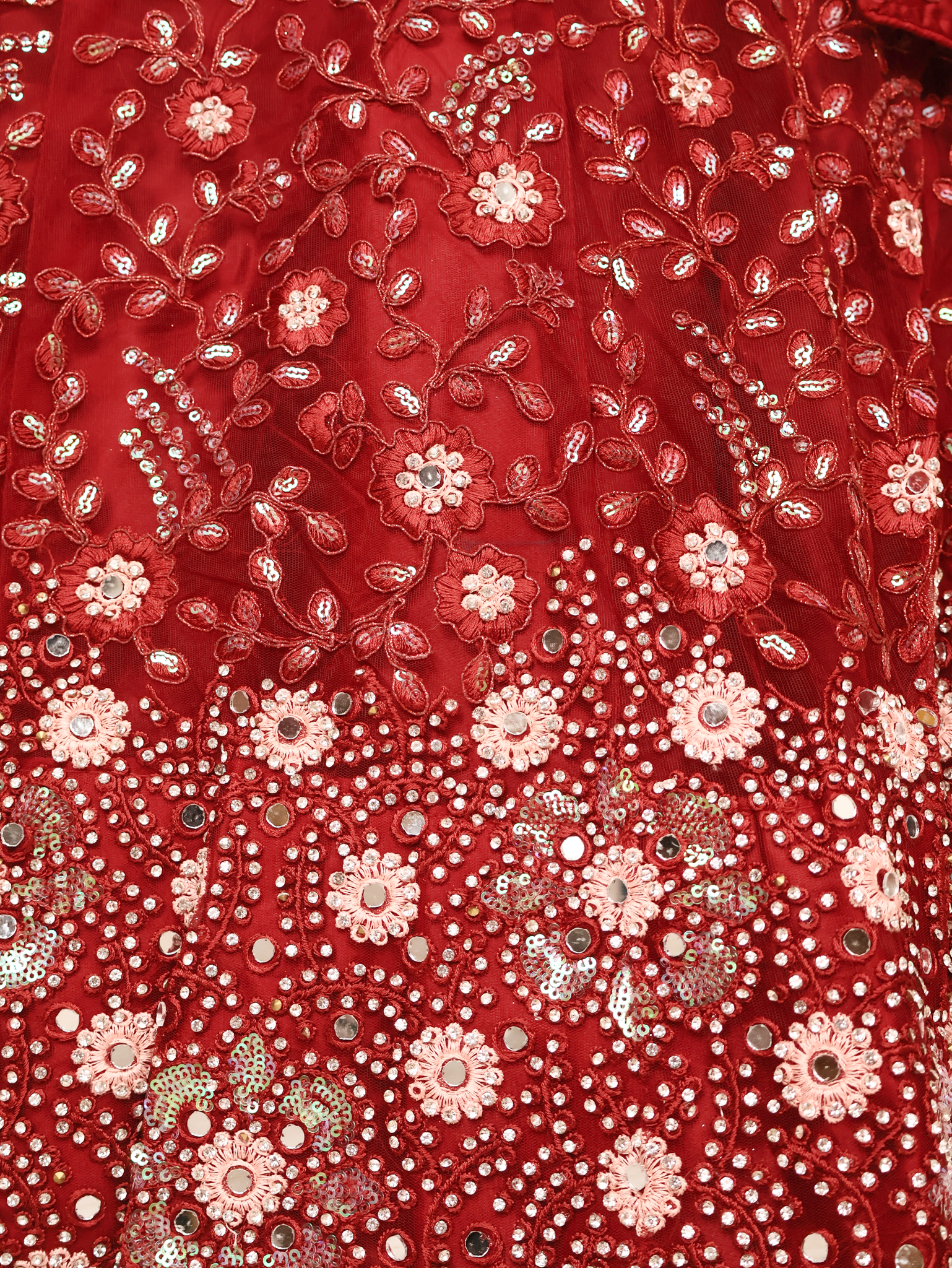 Semi-Stitched Lehenga with Sequin & Embroidery Work by Shreekama Maroon Semi-Stitched Lehenga for Party Festival Wedding Occasion in Noida