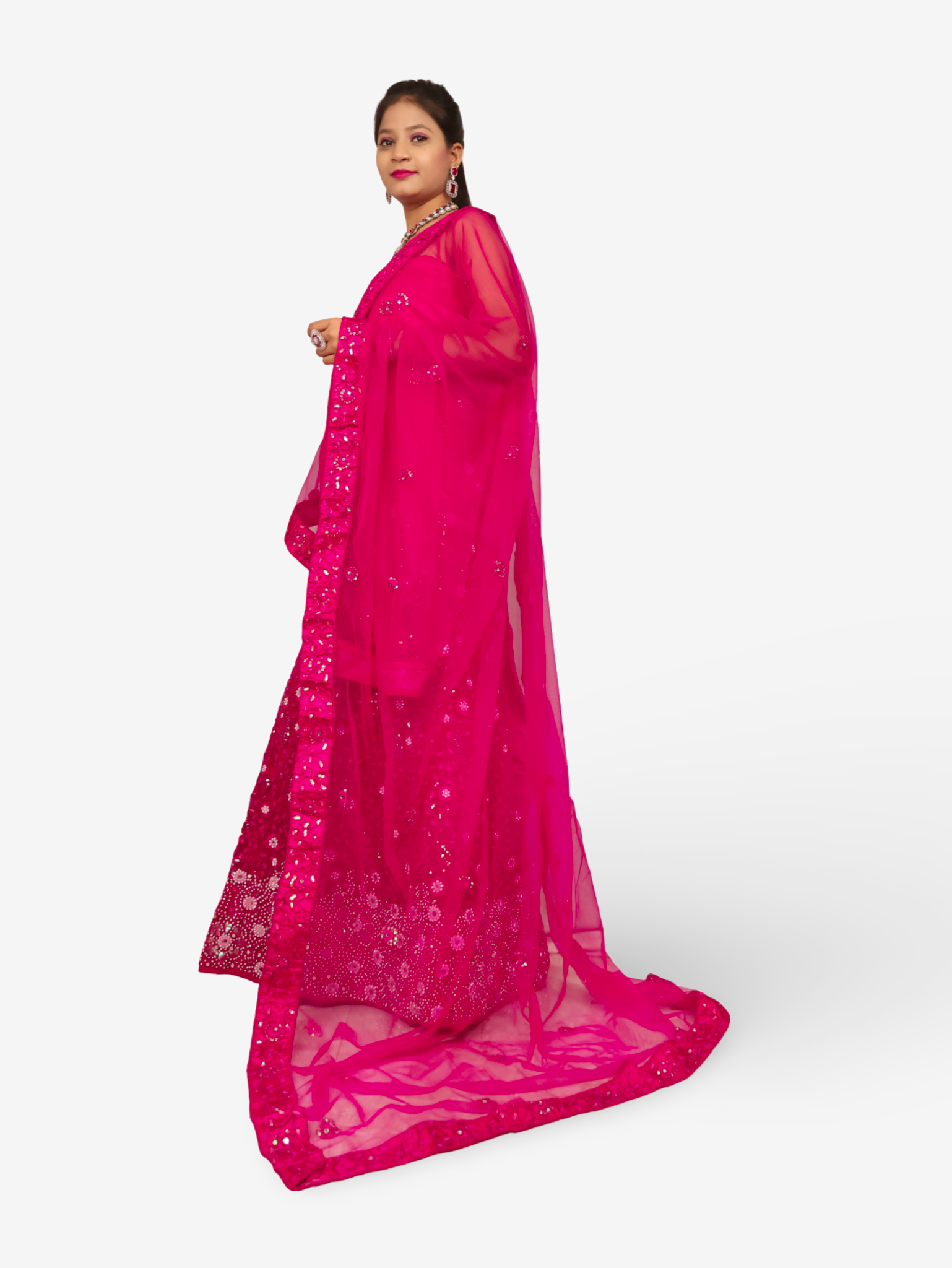 Semi-Stitched Lehenga with Sequin & Embroidery Work by Shreekama Magenta Pink Semi-Stitched Lehenga for Party Festival Wedding Occasion in Noida