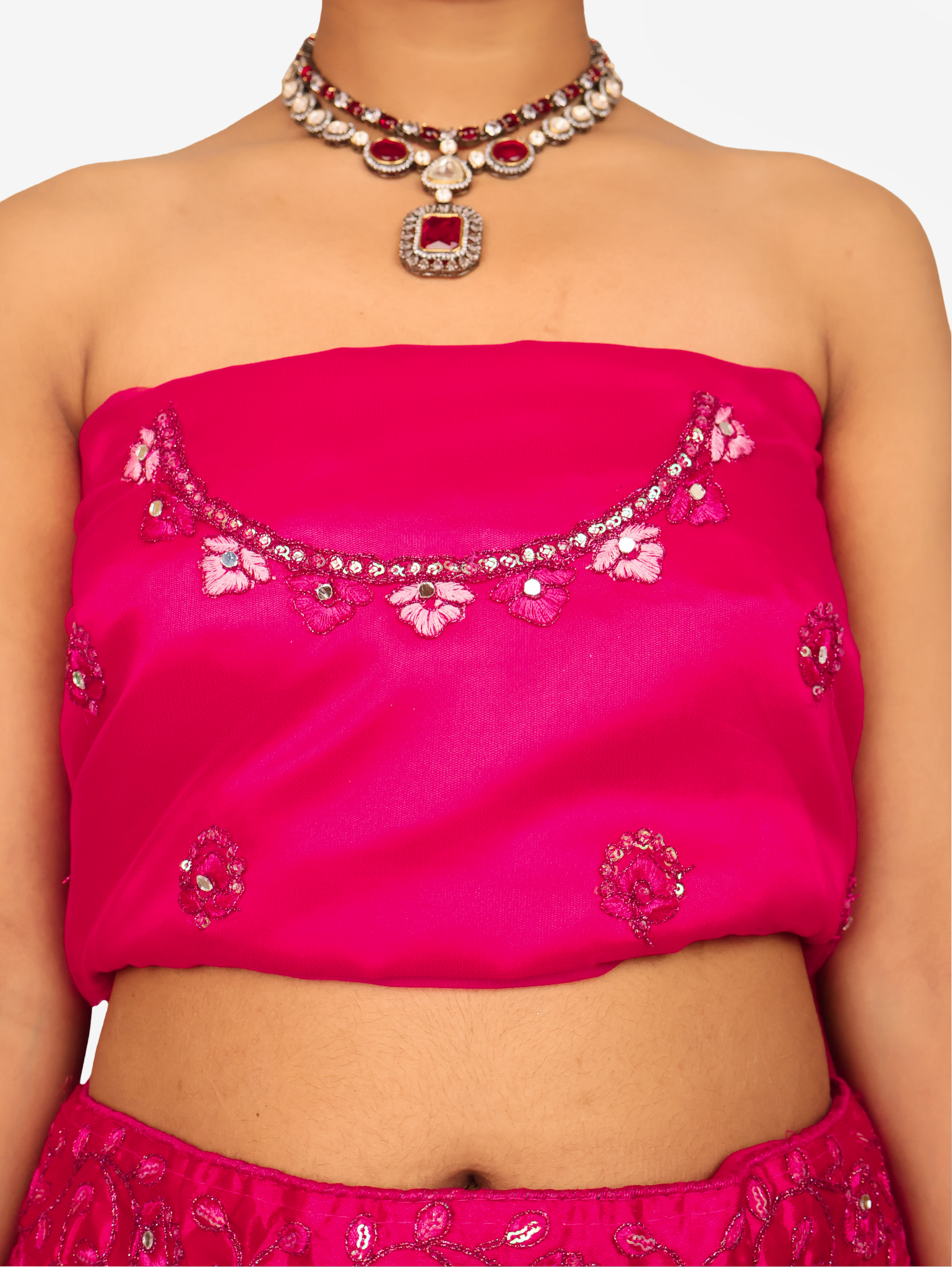 Semi-Stitched Lehenga with Sequin & Embroidery Work by Shreekama Magenta Pink Semi-Stitched Lehenga for Party Festival Wedding Occasion in Noida