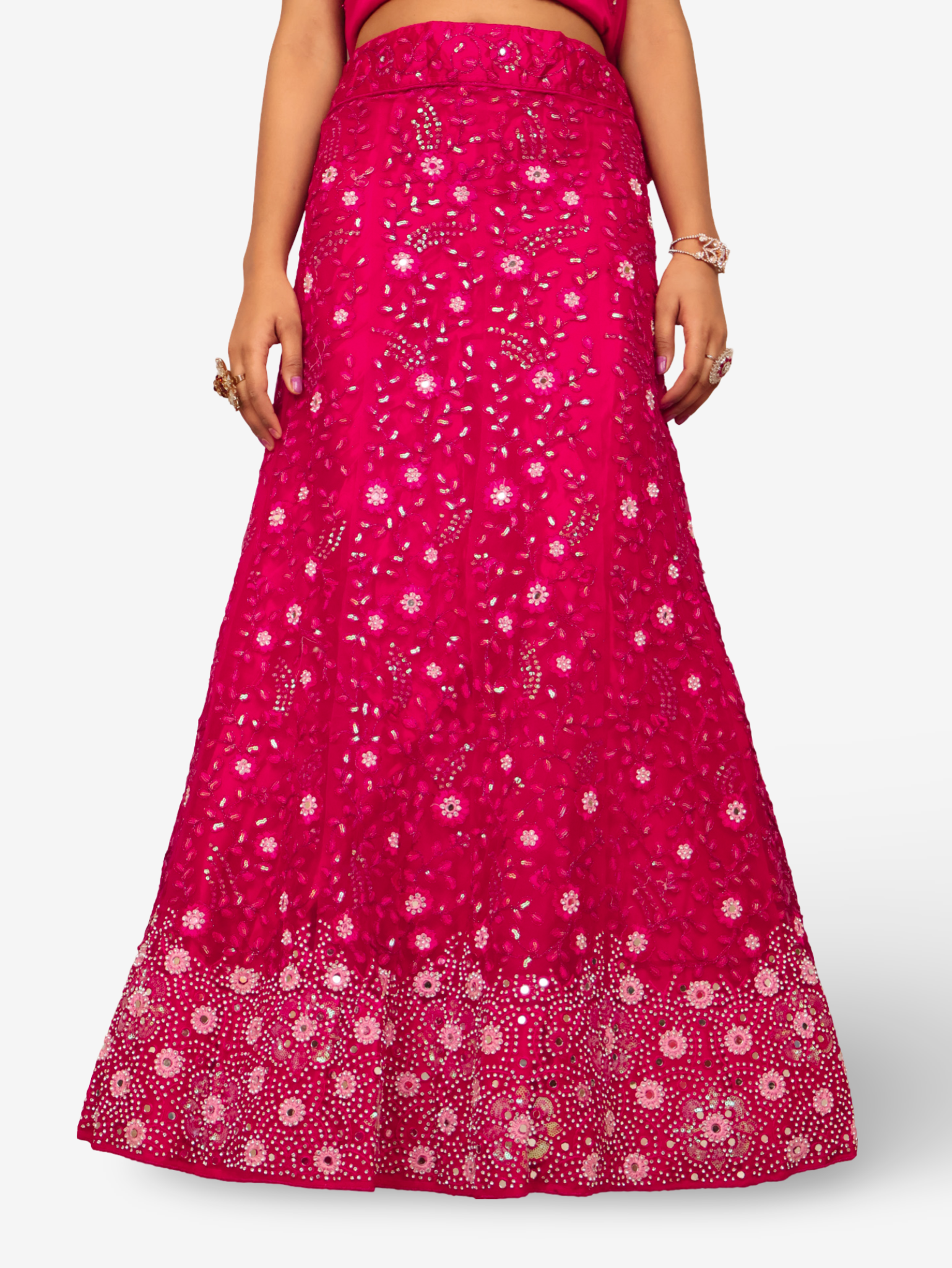 Semi-Stitched Lehenga with Sequin & Embroidery Work by Shreekama Magenta Pink Semi-Stitched Lehenga for Party Festival Wedding Occasion in Noida