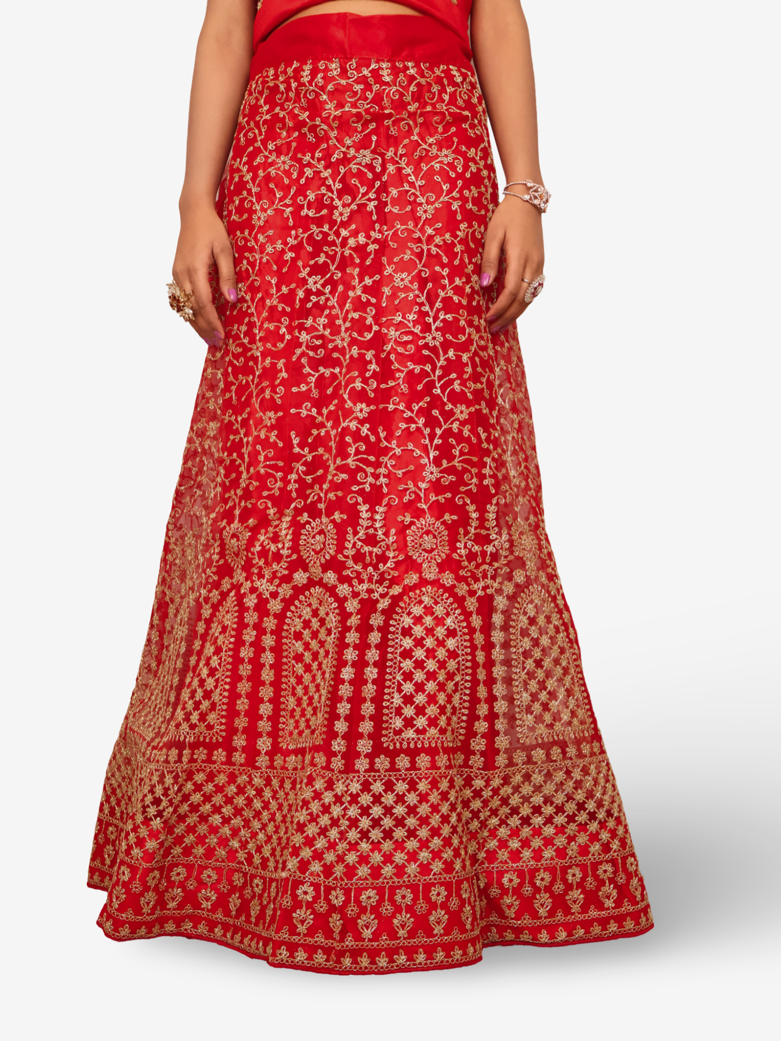 Semi-Stitched Lehenga with Soft Net Fabric & Zari Thread Work by Shreekama Red Semi-Stitched Lehenga for Party Festival Wedding Occasion in Noida
