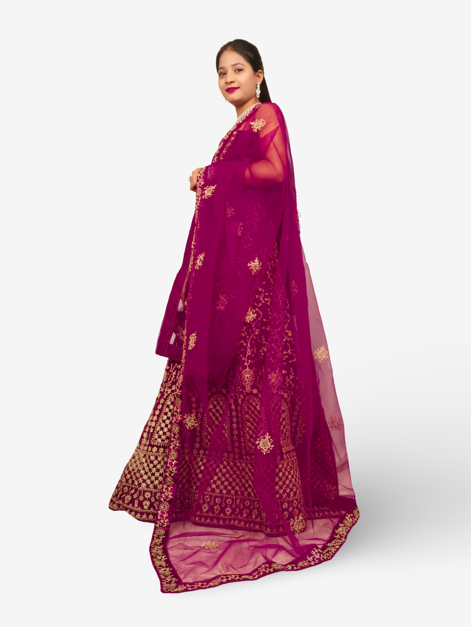 Semi-Stitched Lehenga with Soft Net Fabric & Zari Thread Work by Shreekama Wine Semi-Stitched Lehenga for Party Festival Wedding Occasion in Noida