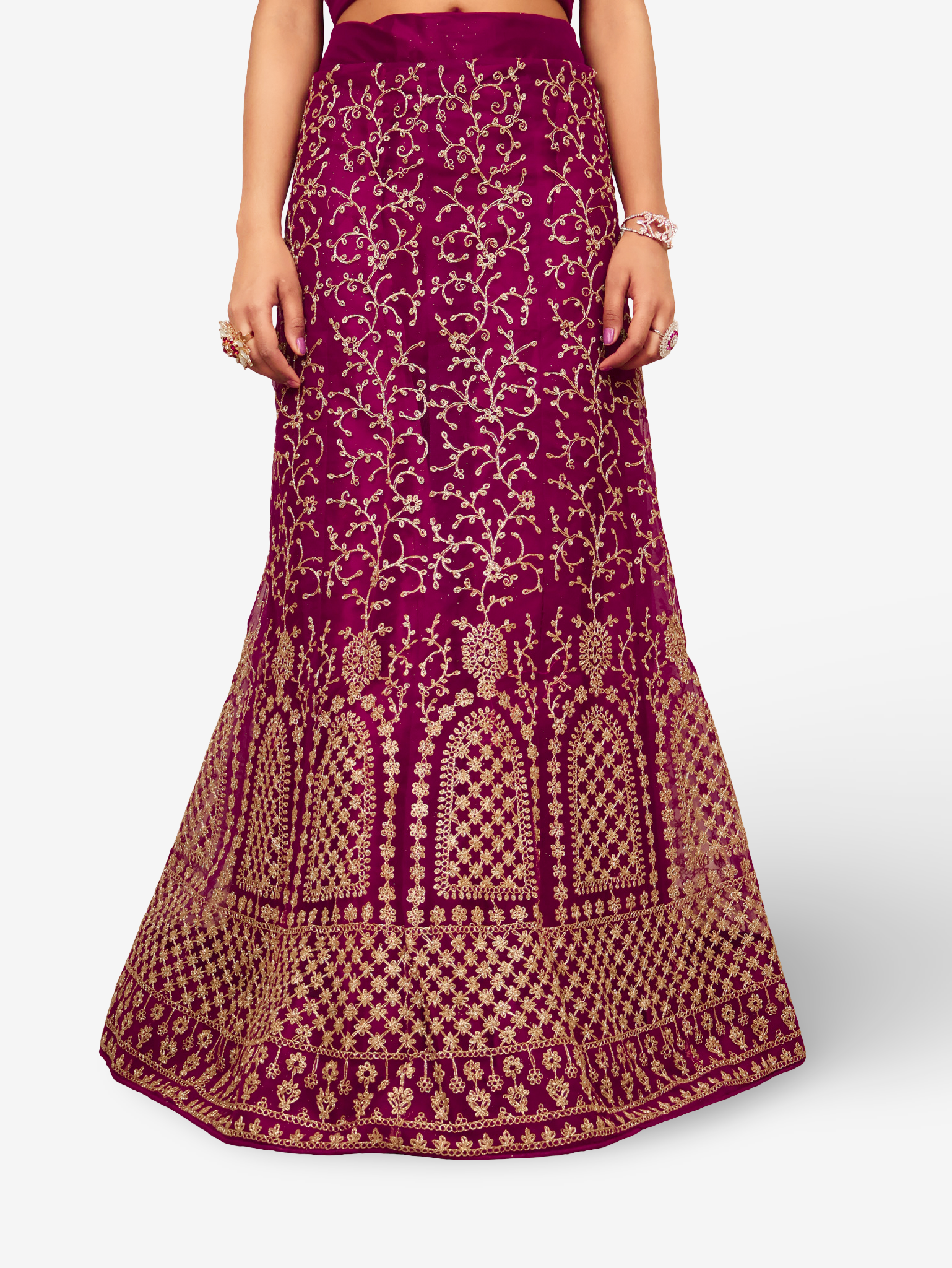 Semi-Stitched Lehenga with Soft Net Fabric & Zari Thread Work by Shreekama Wine Semi-Stitched Lehenga for Party Festival Wedding Occasion in Noida