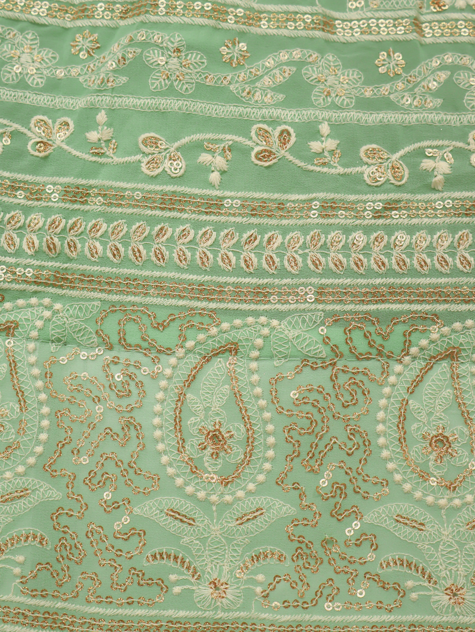 Semi-Stitched Lehenga with Embroidery & Golden Sequin work by Shreekama D. Pista Green Semi-Stitched Lehenga for Party Festival Wedding Occasion in Noida