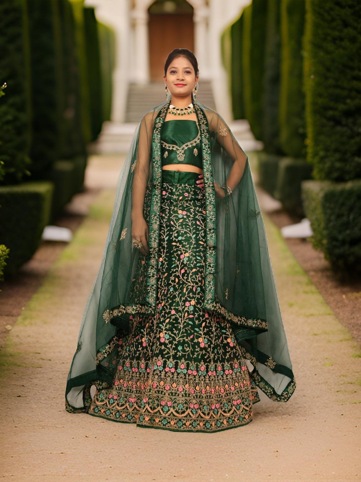 Semi-Stitched Lehenga with Embroidery & Zari Thread Work by Shreekama