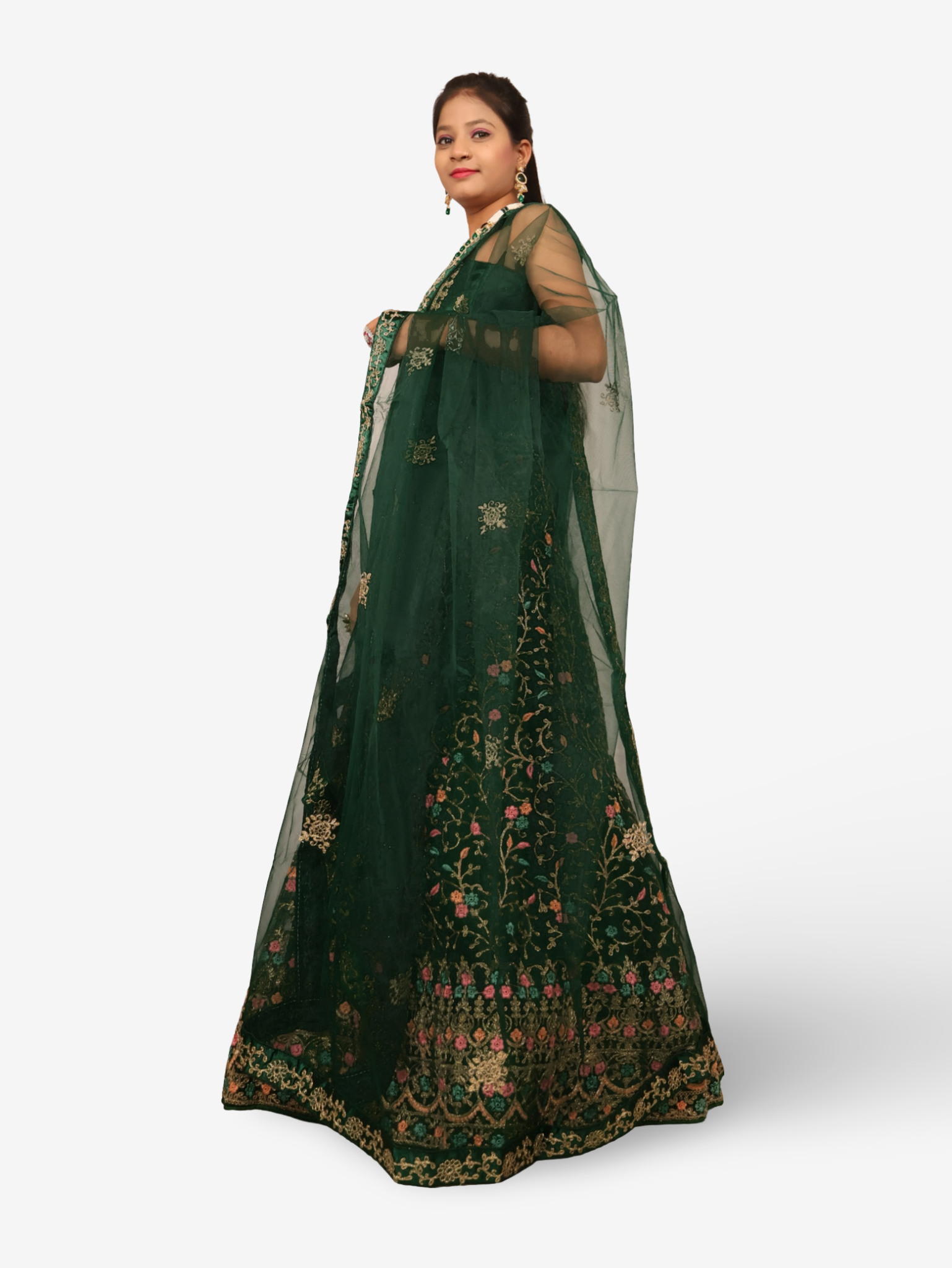Semi-Stitched Lehenga with Embroidery & Zari Thread Work by Shreekama Dark Green Semi-Stitched Lehenga for Party Festival Wedding Occasion in Noida