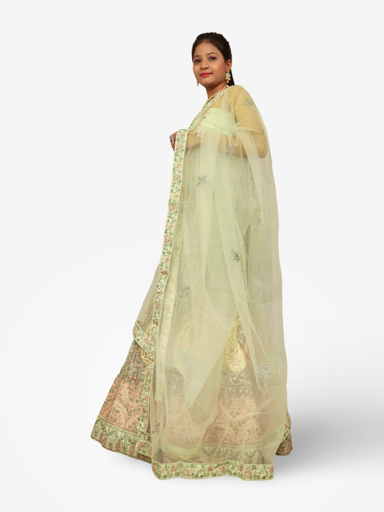 Semi-Stitched Lehenga with Embroidery & Zari Thread Work by Shreekama Pista Green Semi-Stitched Lehenga for Party Festival Wedding Occasion in Noida