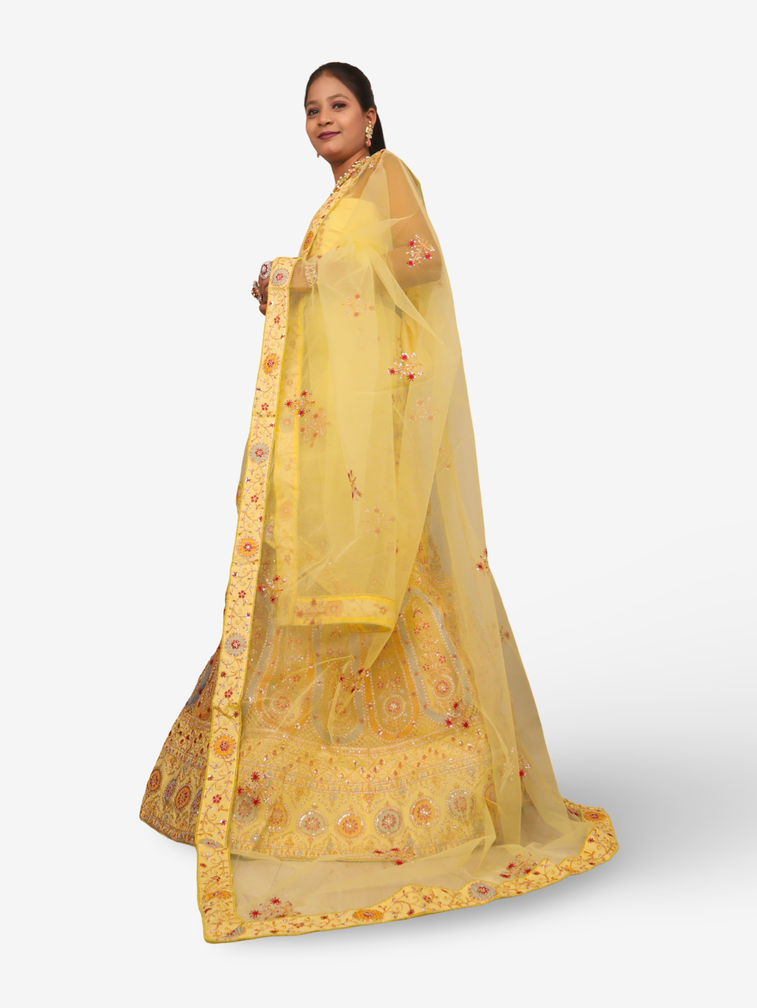 Semi-Stitched Lehenga with Embroidery & Zari Thread Work by Shreekama Yellow Semi-Stitched Lehenga for Party Festival Wedding Occasion in Noida