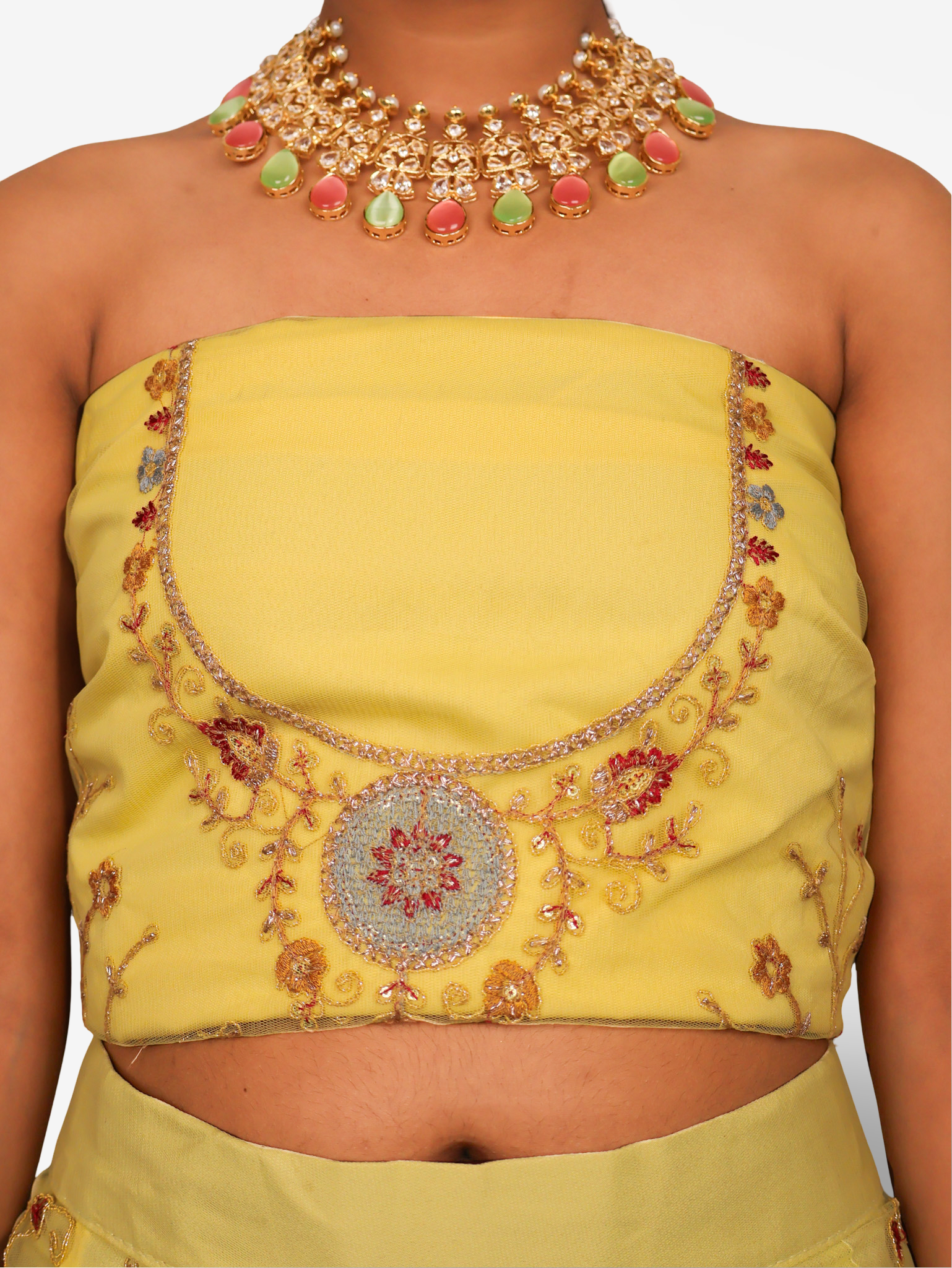 Semi-Stitched Lehenga with Embroidery & Zari Thread Work by Shreekama Yellow Semi-Stitched Lehenga for Party Festival Wedding Occasion in Noida