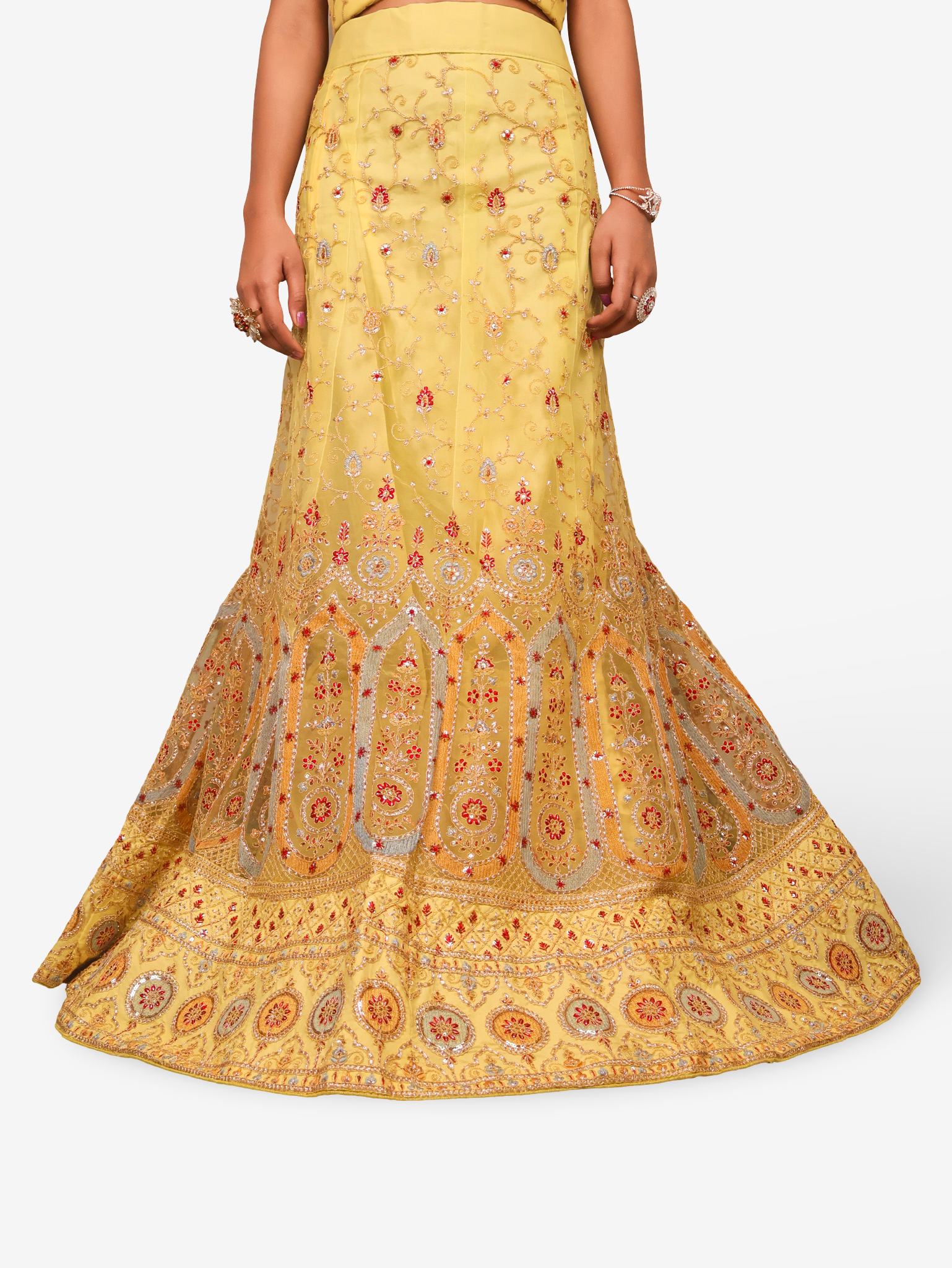 Semi-Stitched Lehenga with Embroidery & Zari Thread Work by Shreekama Yellow Semi-Stitched Lehenga for Party Festival Wedding Occasion in Noida