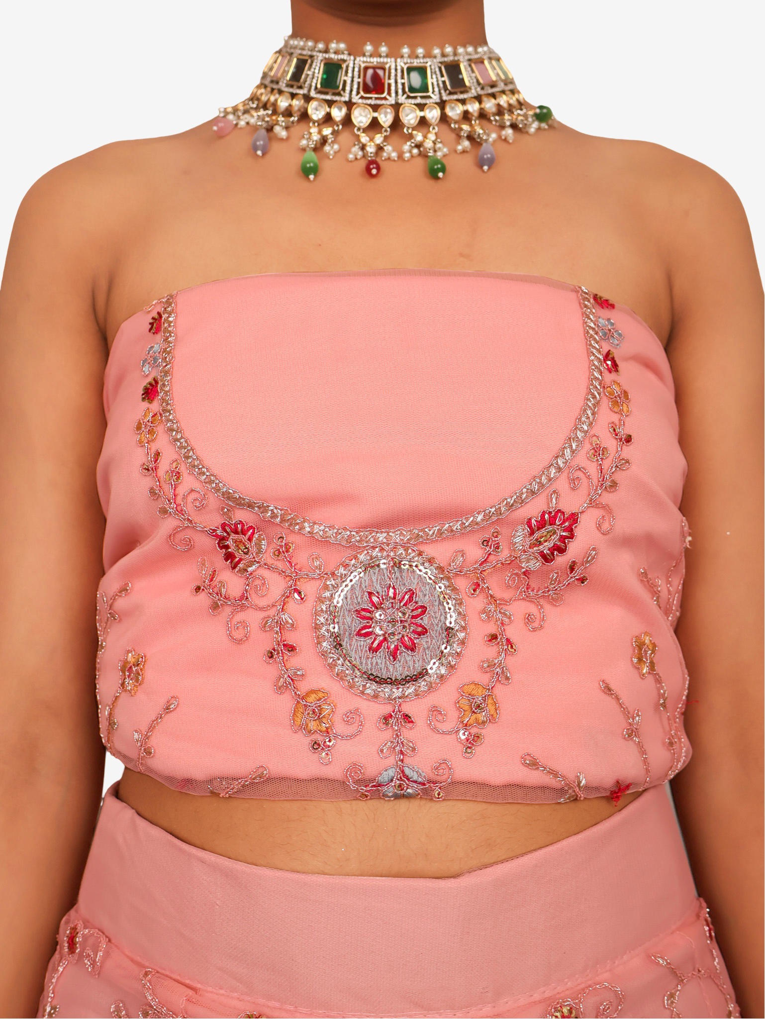 Semi-Stitched Lehenga with Embroidery & Zari Thread Work by Shreekama Baby Pink Semi-Stitched Lehenga for Party Festival Wedding Occasion in Noida