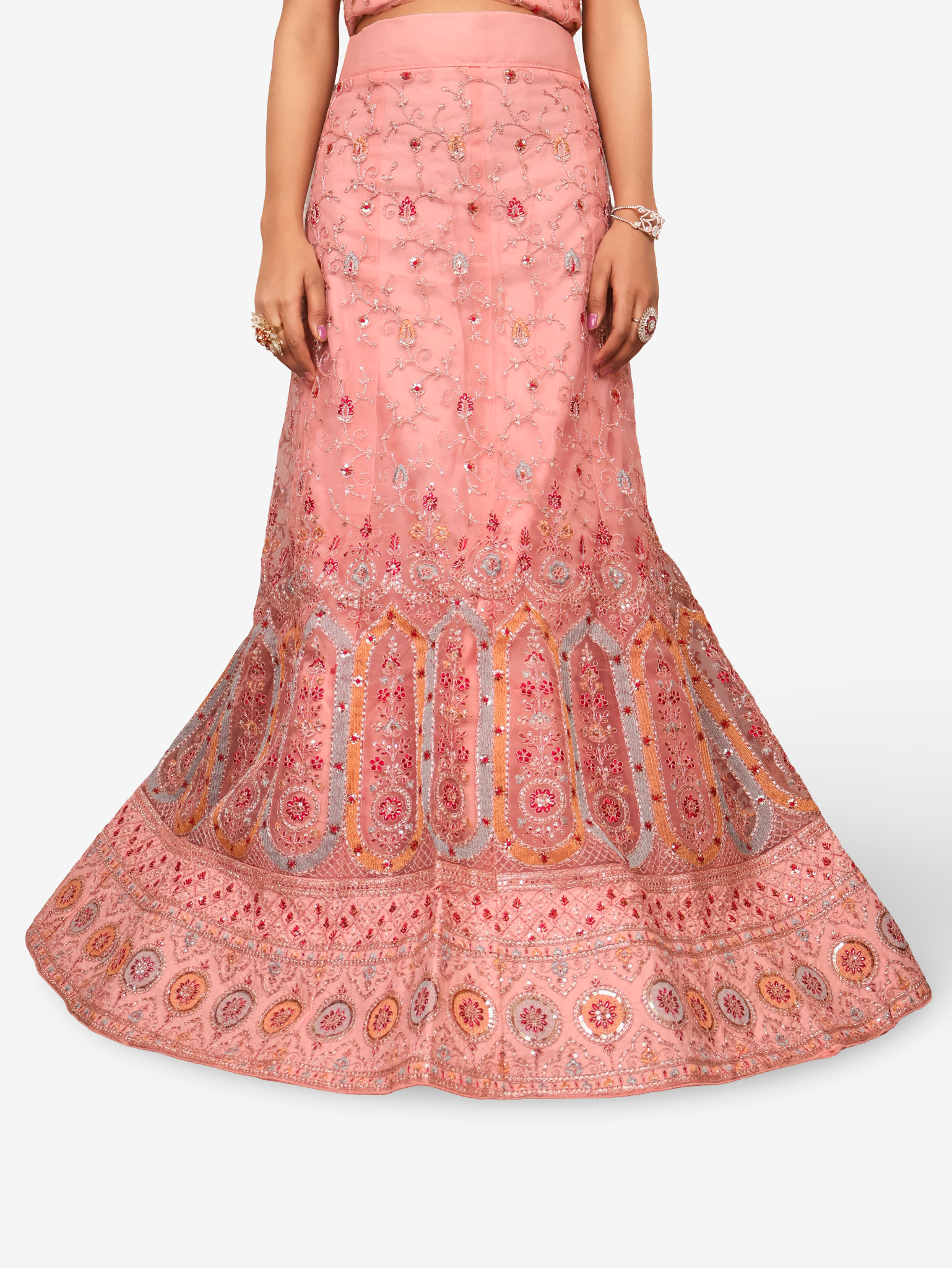 Semi-Stitched Lehenga with Embroidery & Zari Thread Work by Shreekama Baby Pink Semi-Stitched Lehenga for Party Festival Wedding Occasion in Noida