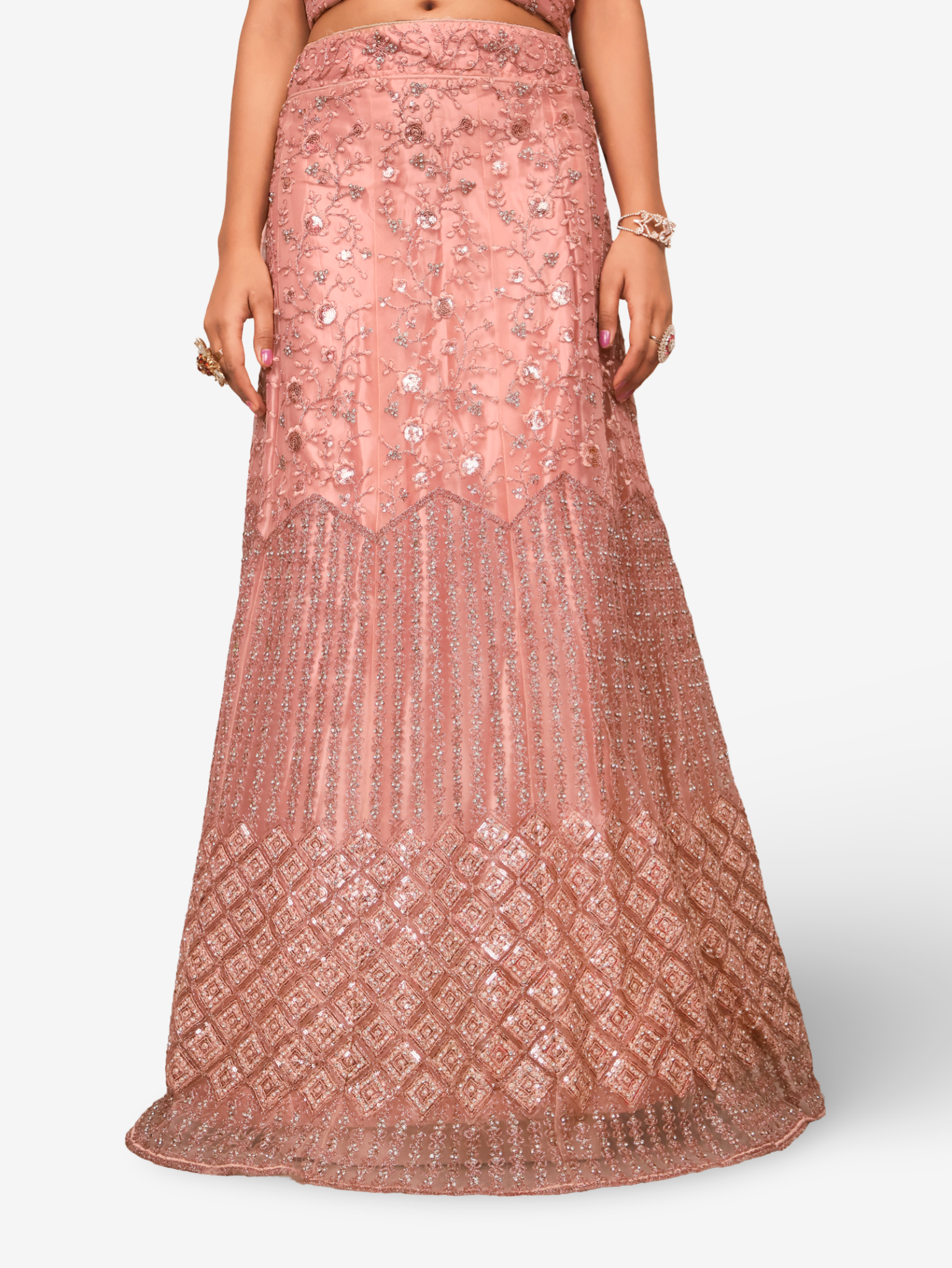 Semi-Stitched Lehenga with Soft Net Fabric & Zari Thread Work by Shreekama Peach Semi-Stitched Lehenga for Party Festival Wedding Occasion in Noida