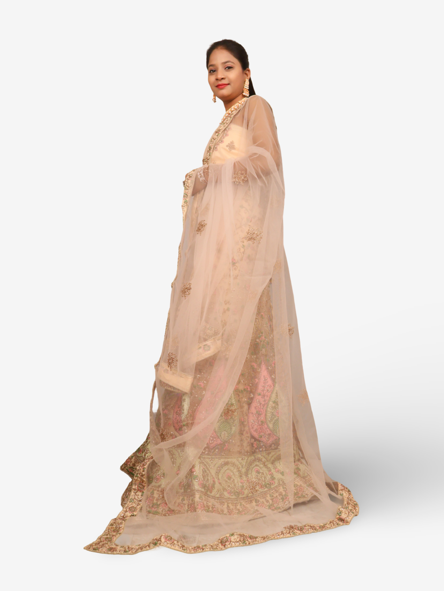 Semi-Stitched Lehenga with Soft Net Fabric & Zari Thread Work by Shreekama Beige Semi-Stitched Lehenga for Party Festival Wedding Occasion in Noida