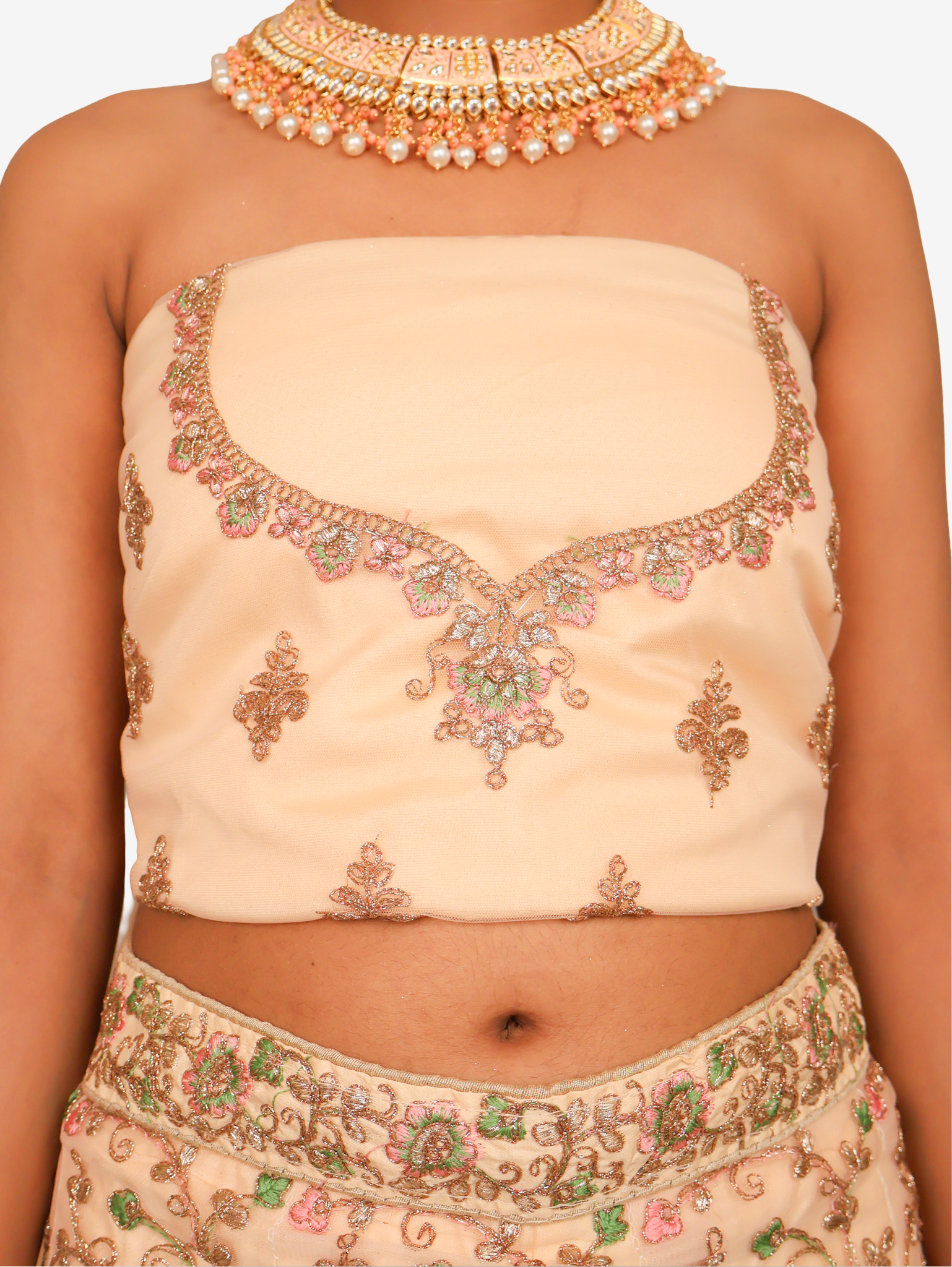 Semi-Stitched Lehenga with Soft Net Fabric & Zari Thread Work by Shreekama Beige Semi-Stitched Lehenga for Party Festival Wedding Occasion in Noida