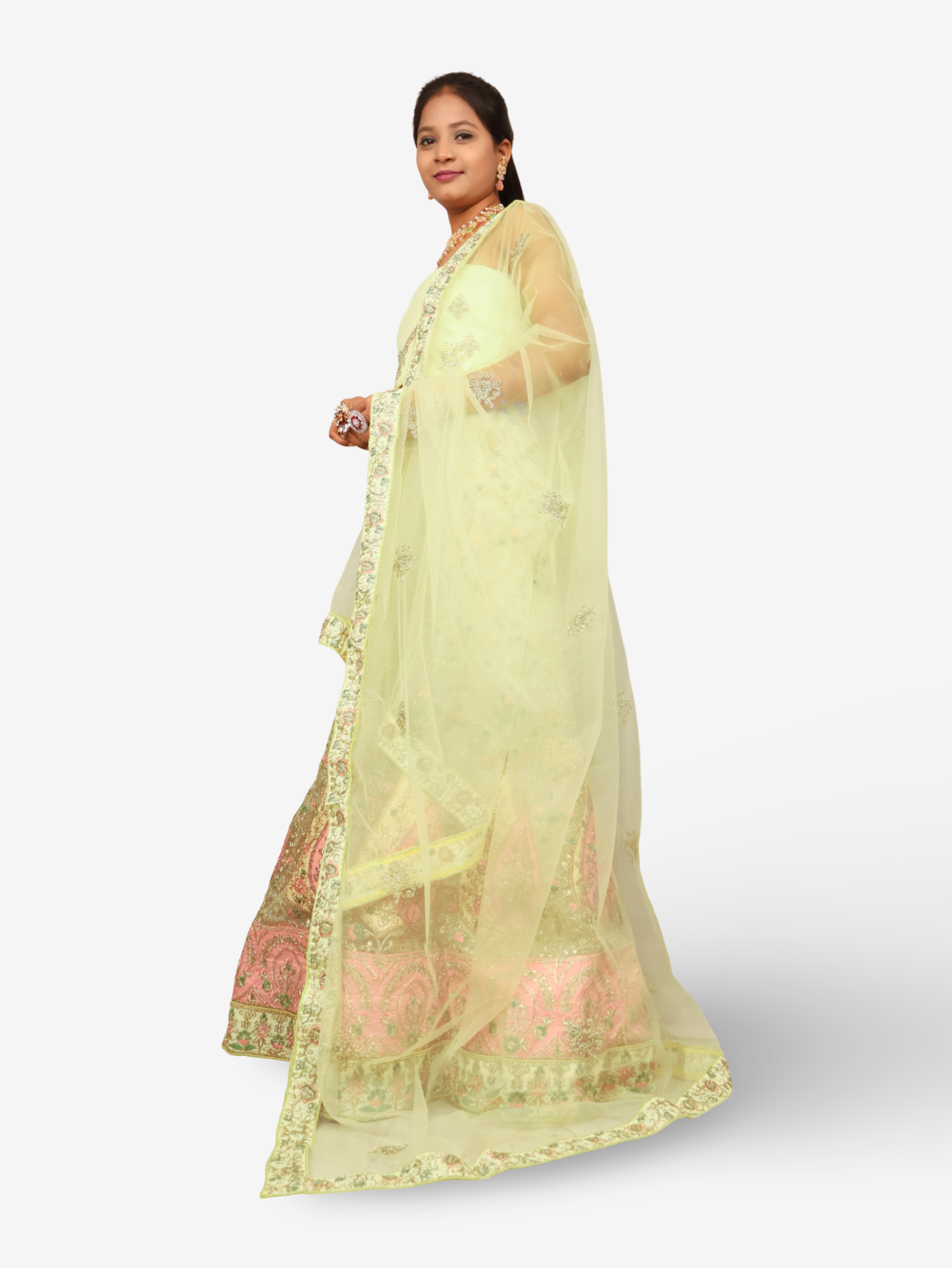 Semi-Stitched Lehenga with Soft Net Fabric & Zari Thread Work by Shreekama Lemon Yellow Semi-Stitched Lehenga for Party Festival Wedding Occasion in Noida