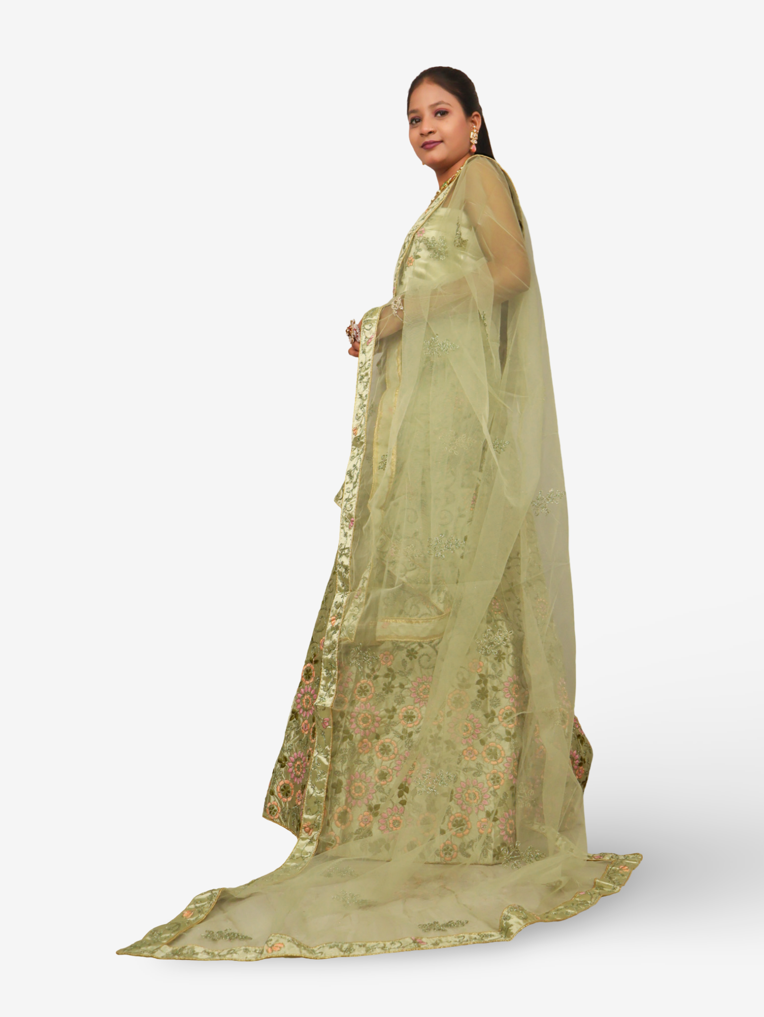 Semi-Stitched Lehenga with Soft Net Fabric & Zari Thread Work by Shreekama Pista Green Semi-Stitched Lehenga for Party Festival Wedding Occasion in Noida